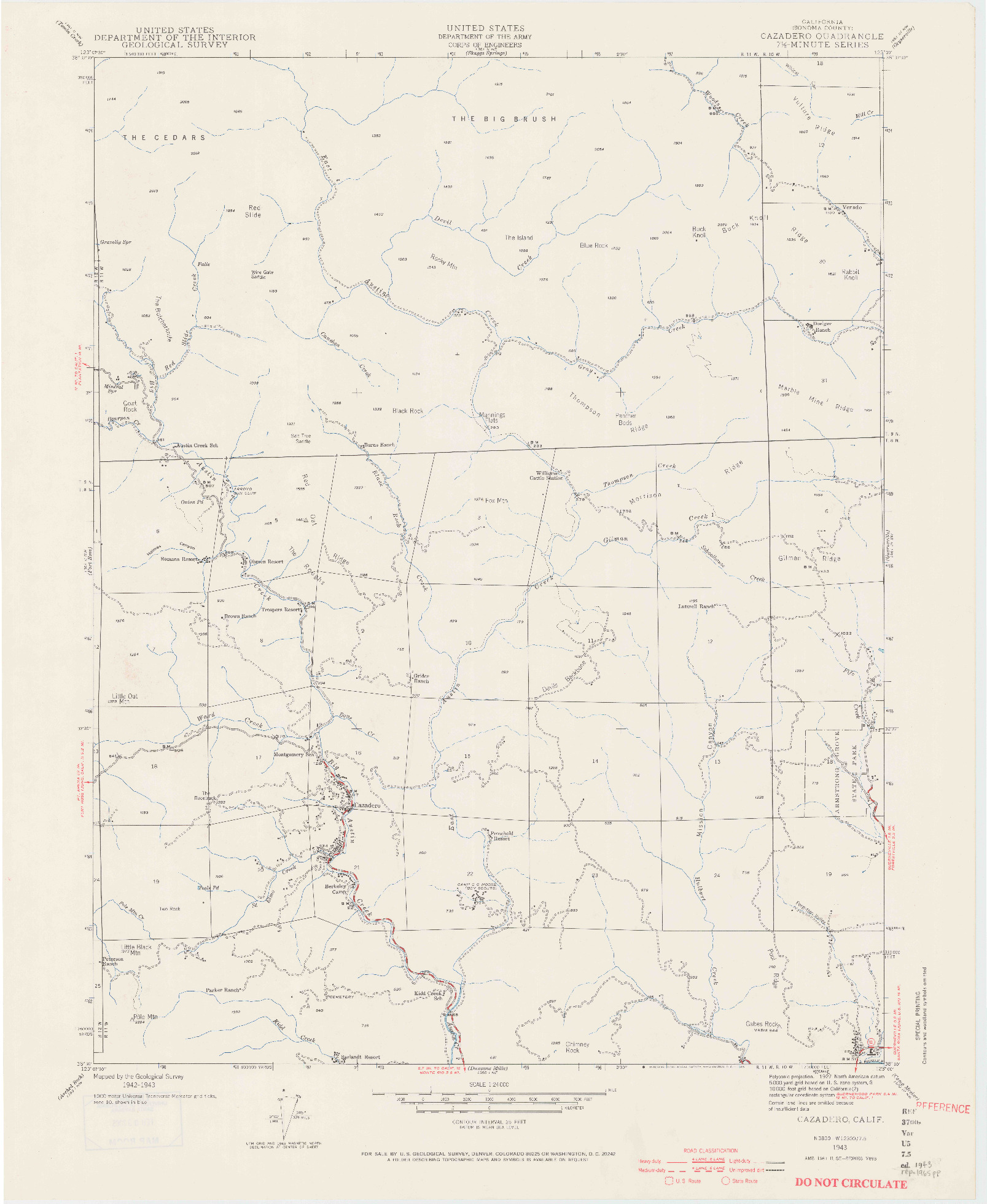 USGS 1:24000-SCALE QUADRANGLE FOR CAZADERO, CA 1943