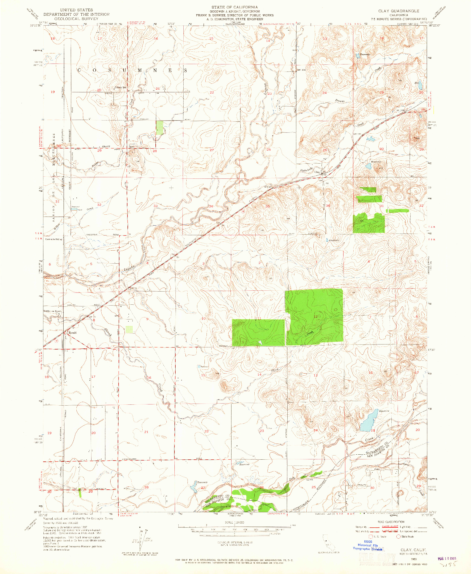 USGS 1:24000-SCALE QUADRANGLE FOR CLAY, CA 1953