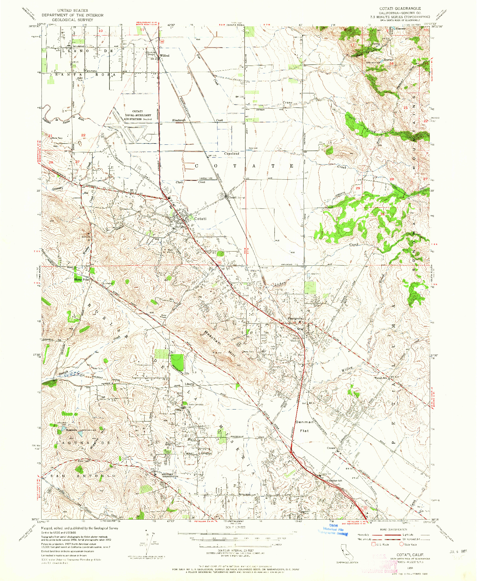 USGS 1:24000-SCALE QUADRANGLE FOR COTATI, CA 1954