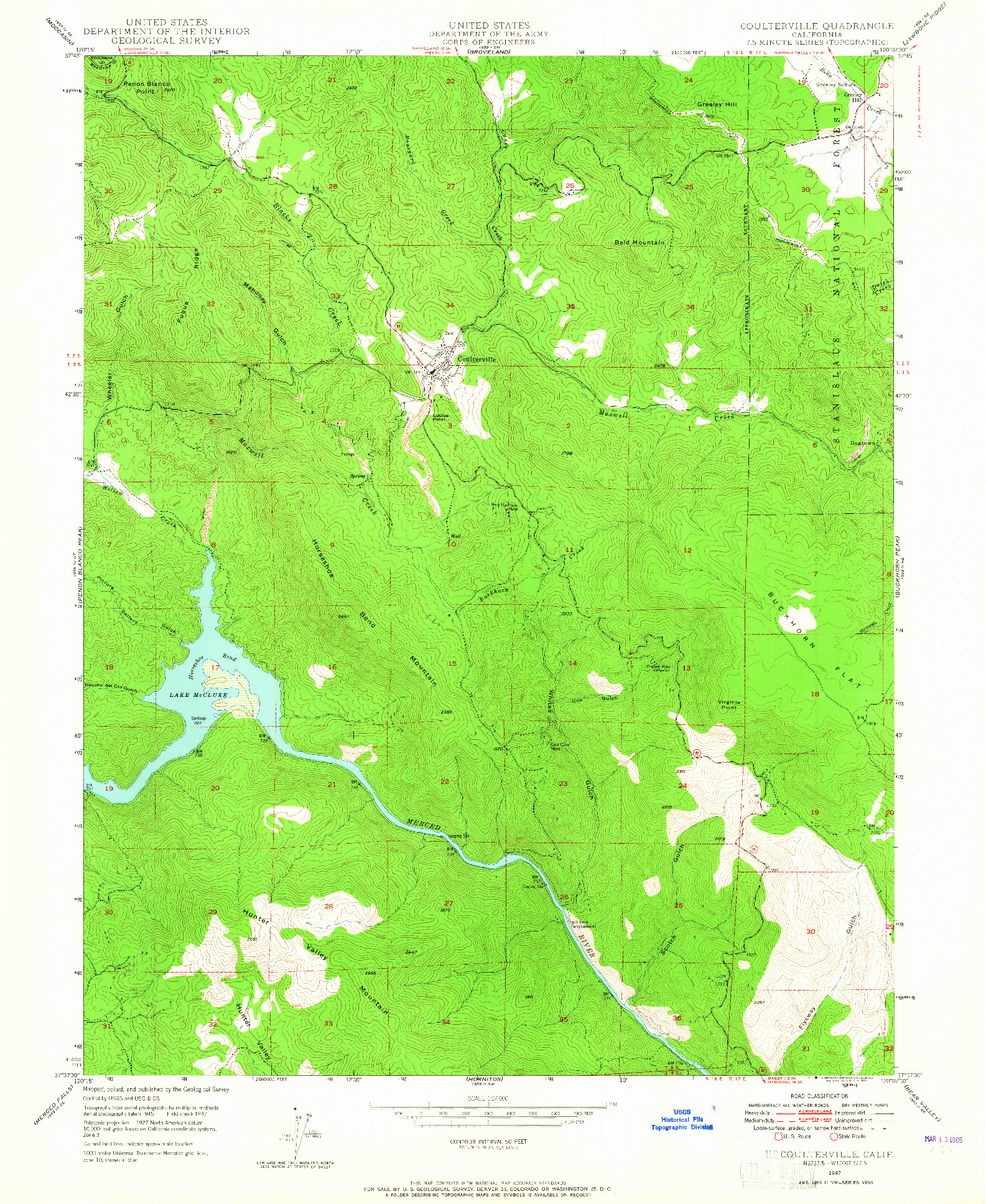 USGS 1:24000-SCALE QUADRANGLE FOR COULTERVILLE, CA 1947