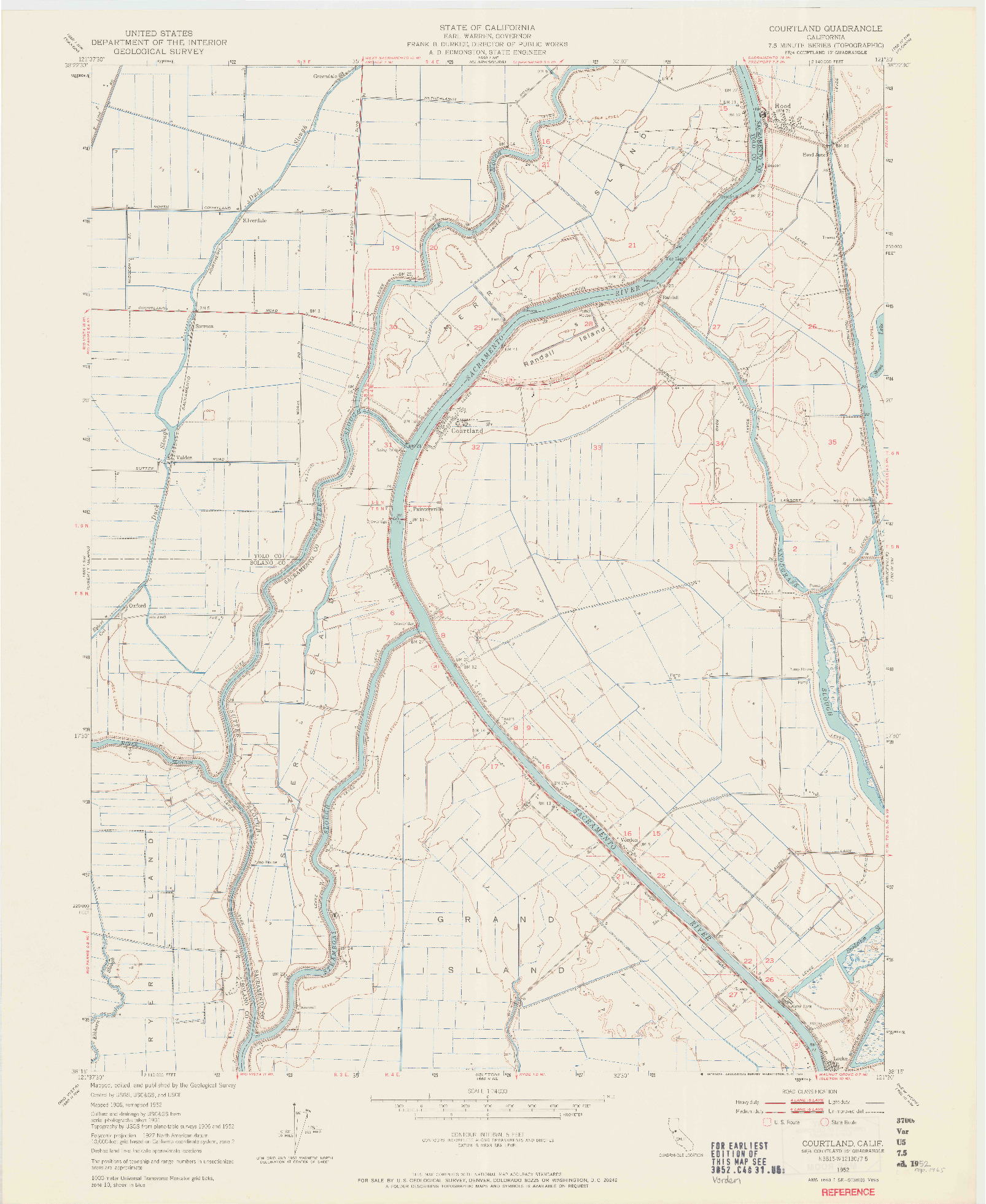 USGS 1:24000-SCALE QUADRANGLE FOR COURTLAND, CA 1952