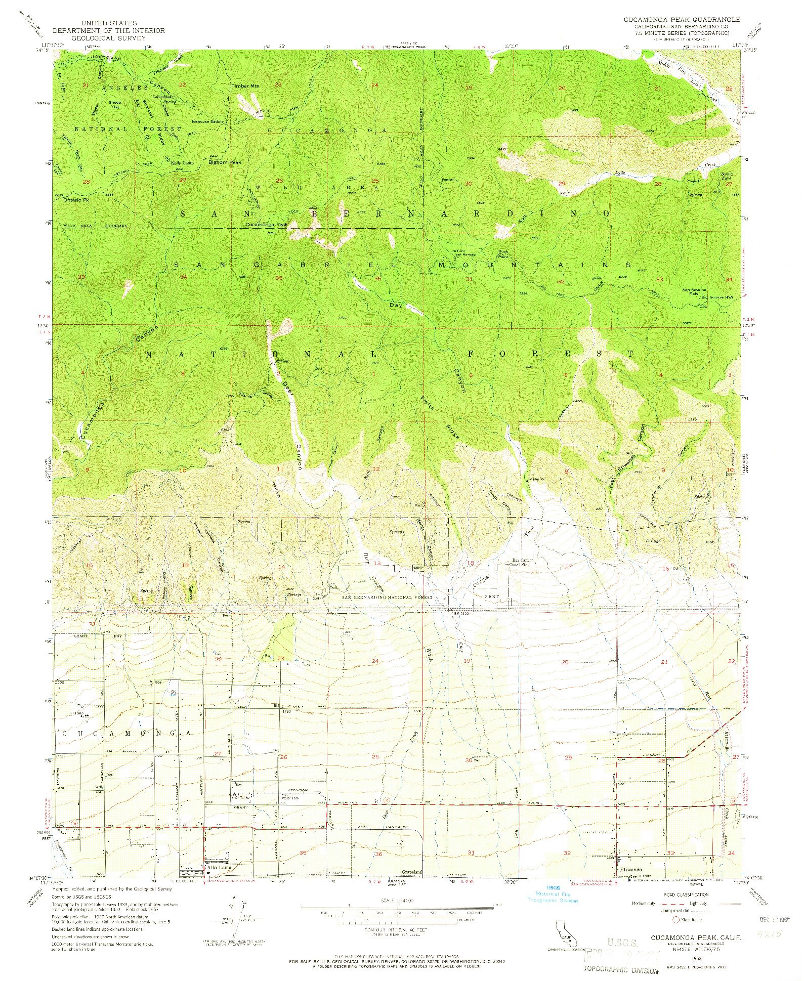 USGS 1:24000-SCALE QUADRANGLE FOR CUCAMONGA PEAK, CA 1953