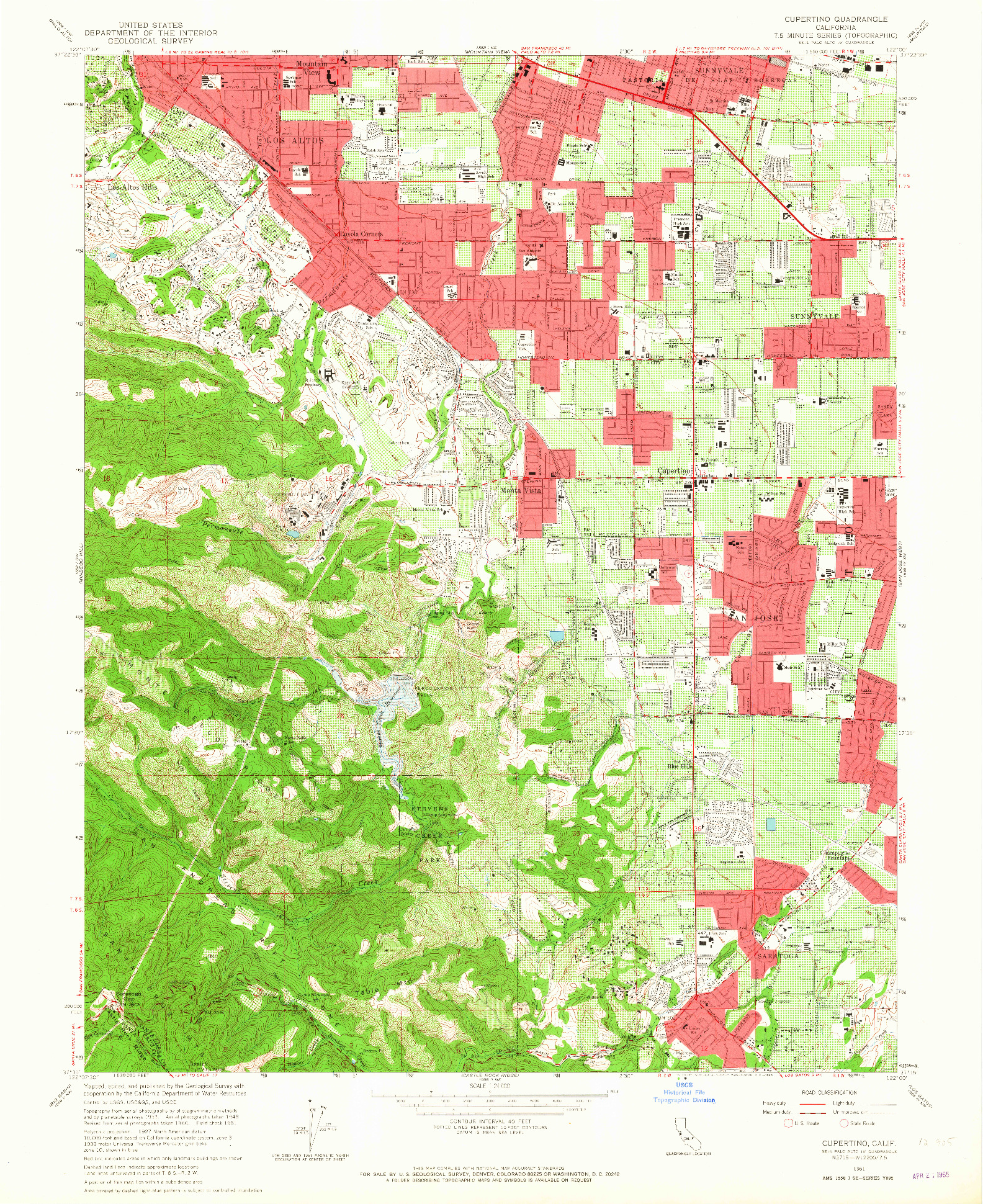 USGS 1:24000-SCALE QUADRANGLE FOR CUPERTINO, CA 1961