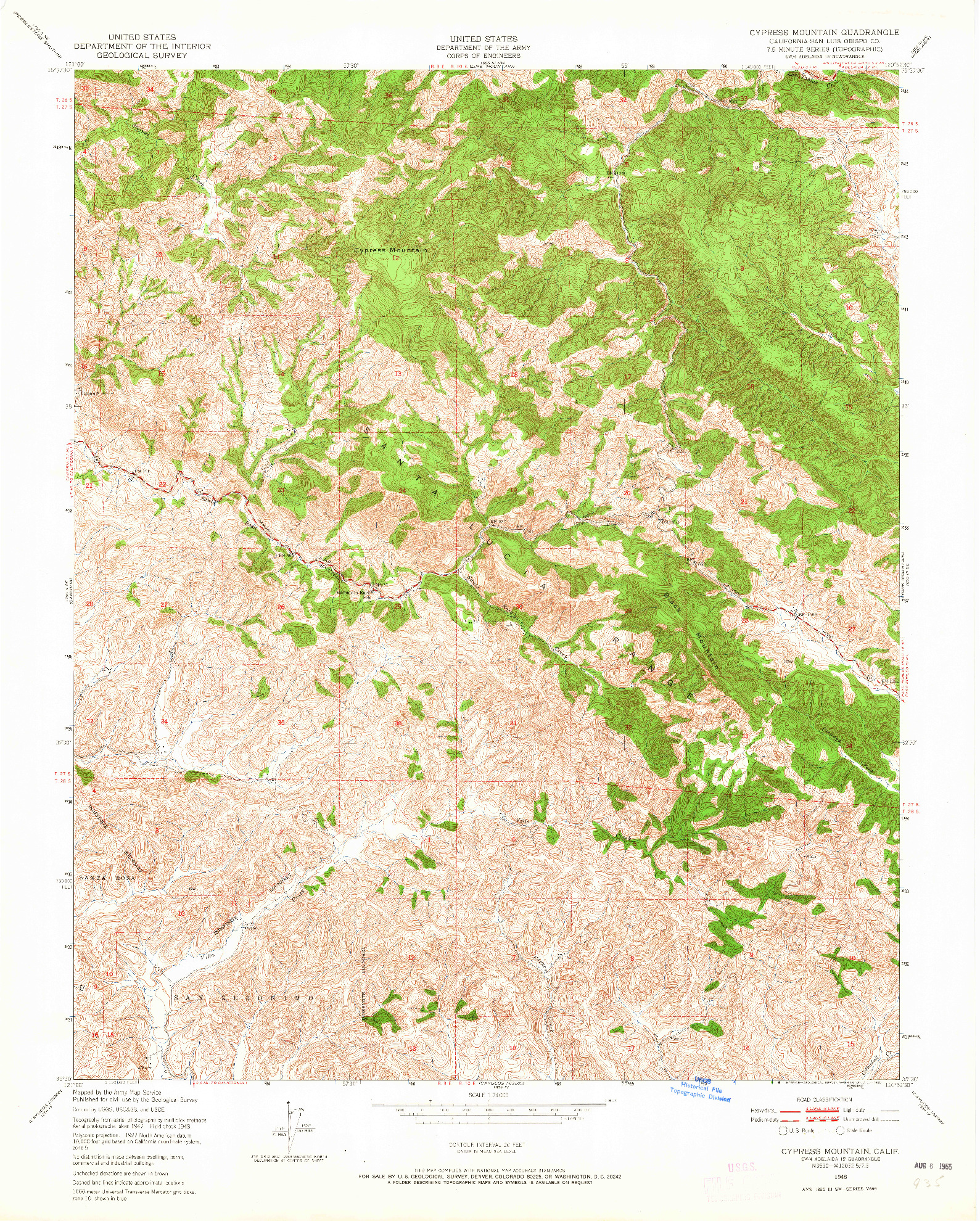 USGS 1:24000-SCALE QUADRANGLE FOR CYPRESS MOUNTAIN, CA 1948