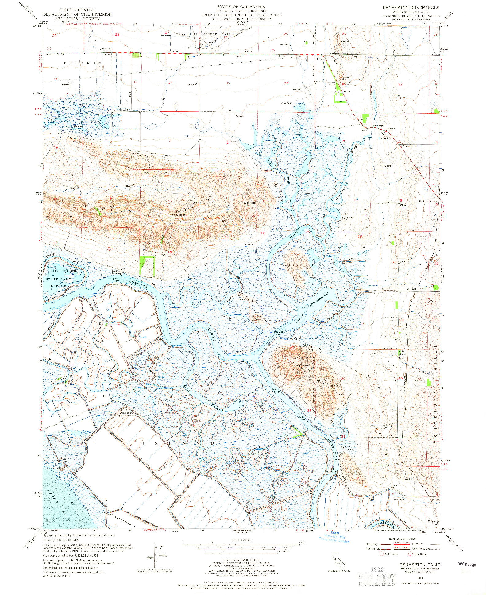 USGS 1:24000-SCALE QUADRANGLE FOR DENVERTON, CA 1953