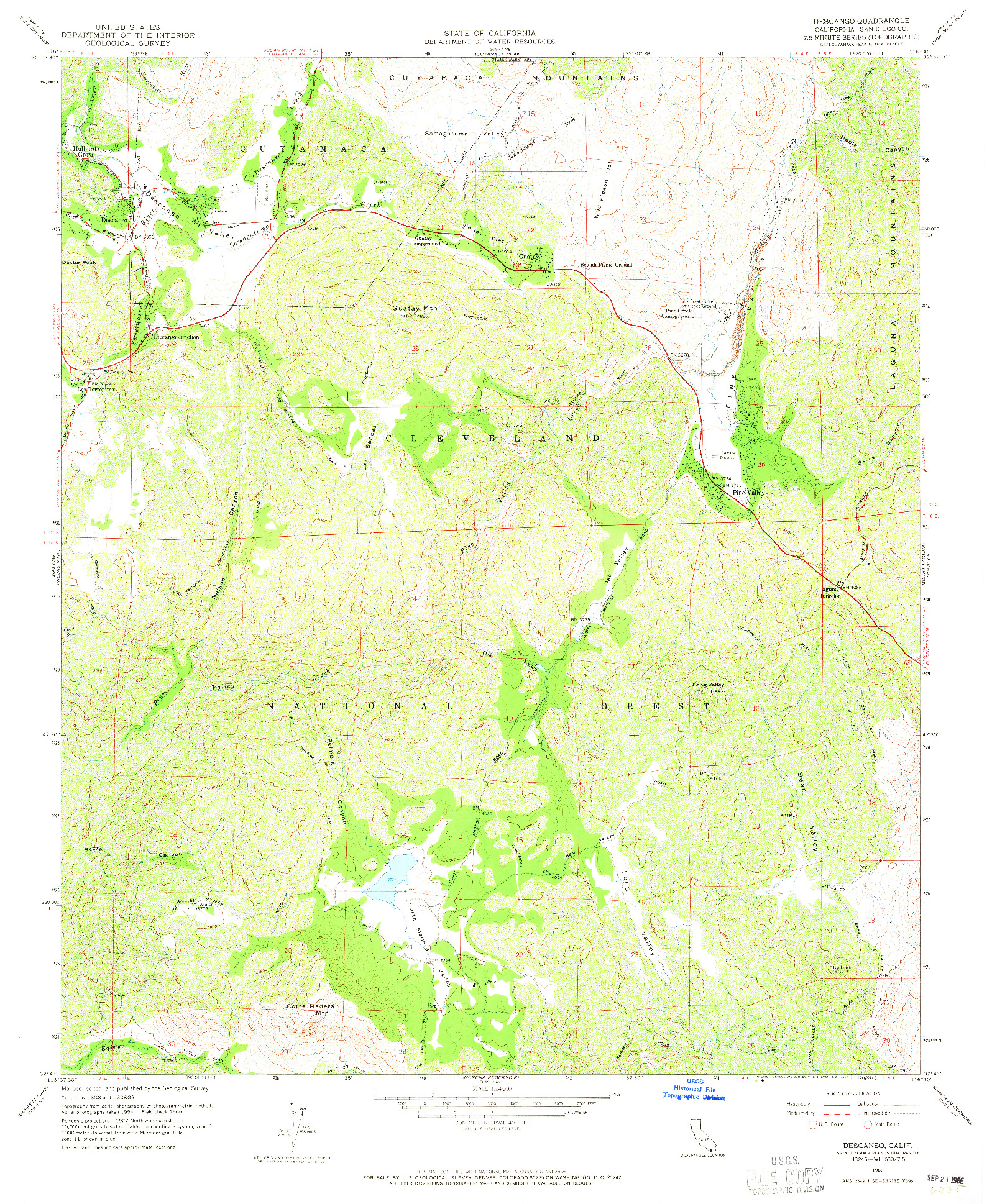 USGS 1:24000-SCALE QUADRANGLE FOR DESCANSO, CA 1960