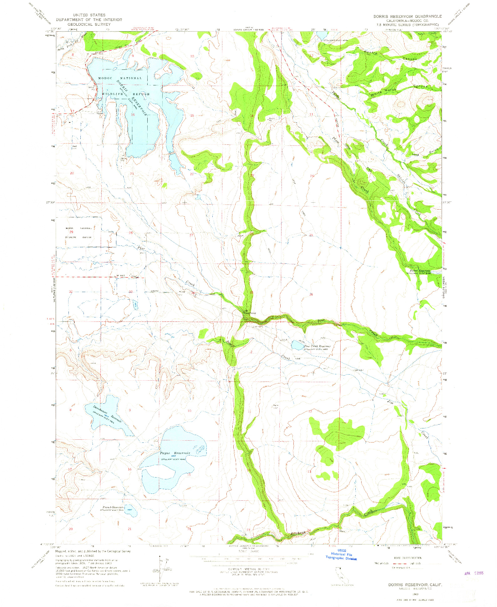 USGS 1:24000-SCALE QUADRANGLE FOR DORRIS RESERVOIR, CA 1963