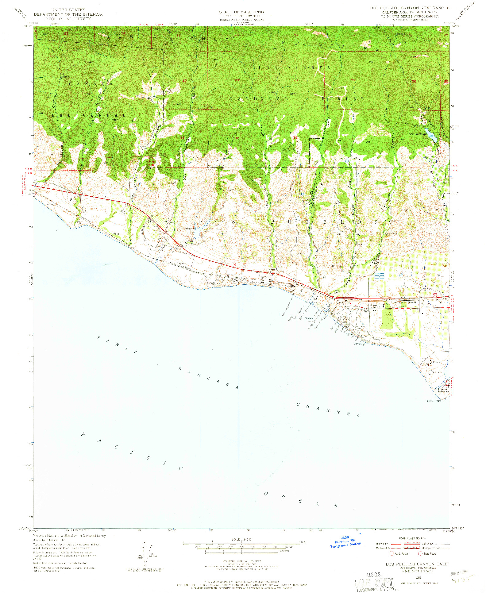 USGS 1:24000-SCALE QUADRANGLE FOR DOS PUEBLOS CANYON, CA 1951