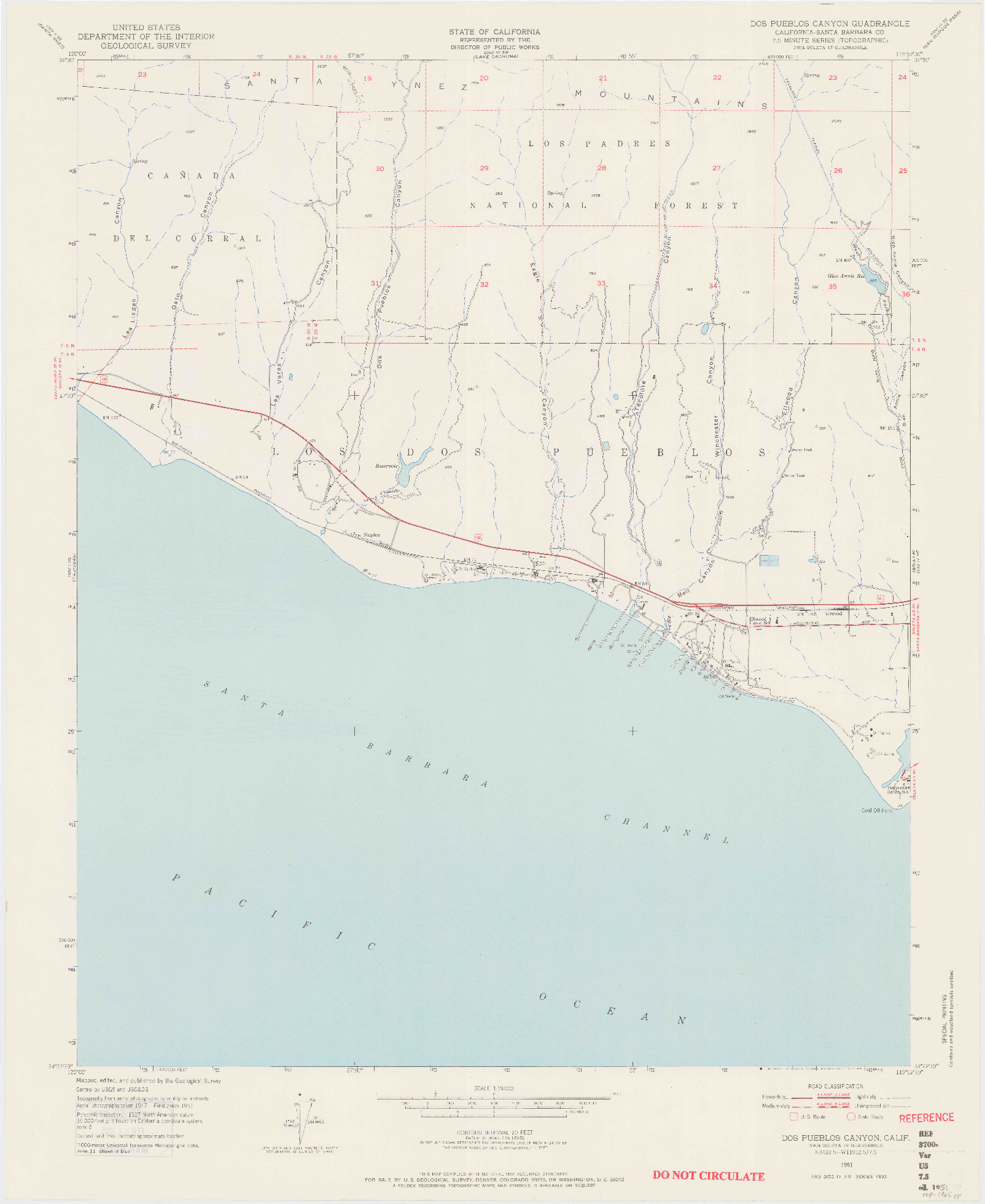 USGS 1:24000-SCALE QUADRANGLE FOR DOS PUEBLOS CANYON, CA 1951