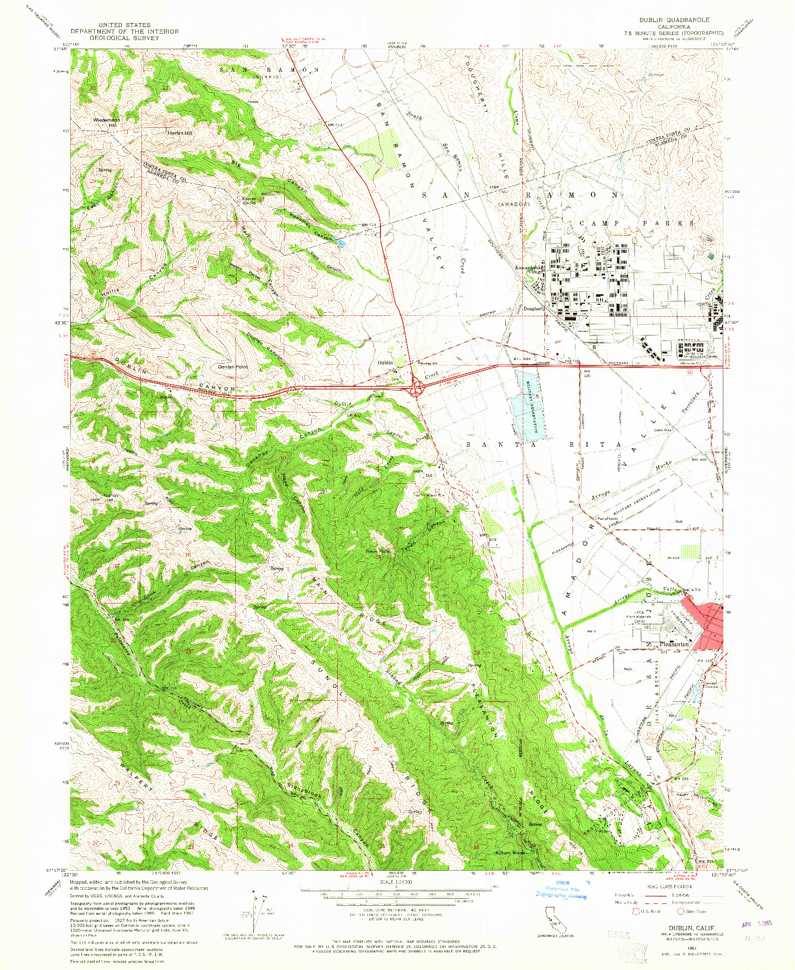 USGS 1:24000-SCALE QUADRANGLE FOR DUBLIN, CA 1961