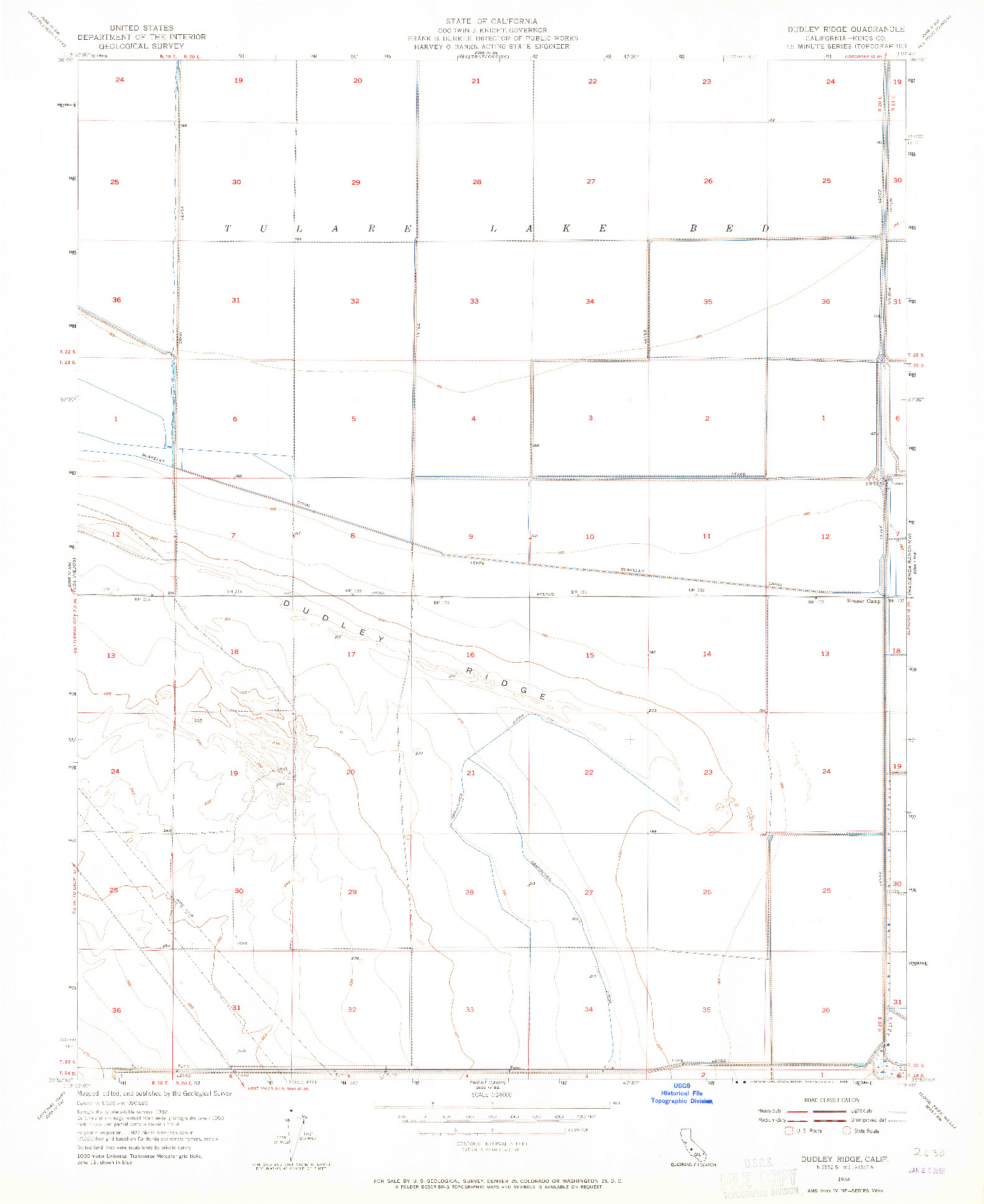 USGS 1:24000-SCALE QUADRANGLE FOR DUDLEY RIDGE, CA 1954