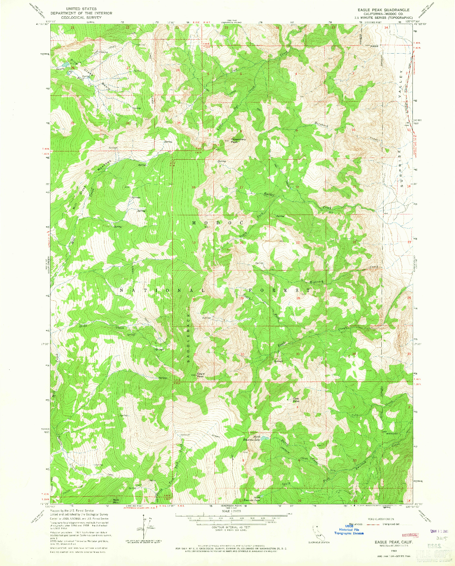 USGS 1:24000-SCALE QUADRANGLE FOR EAGLE PEAK, CA 1963