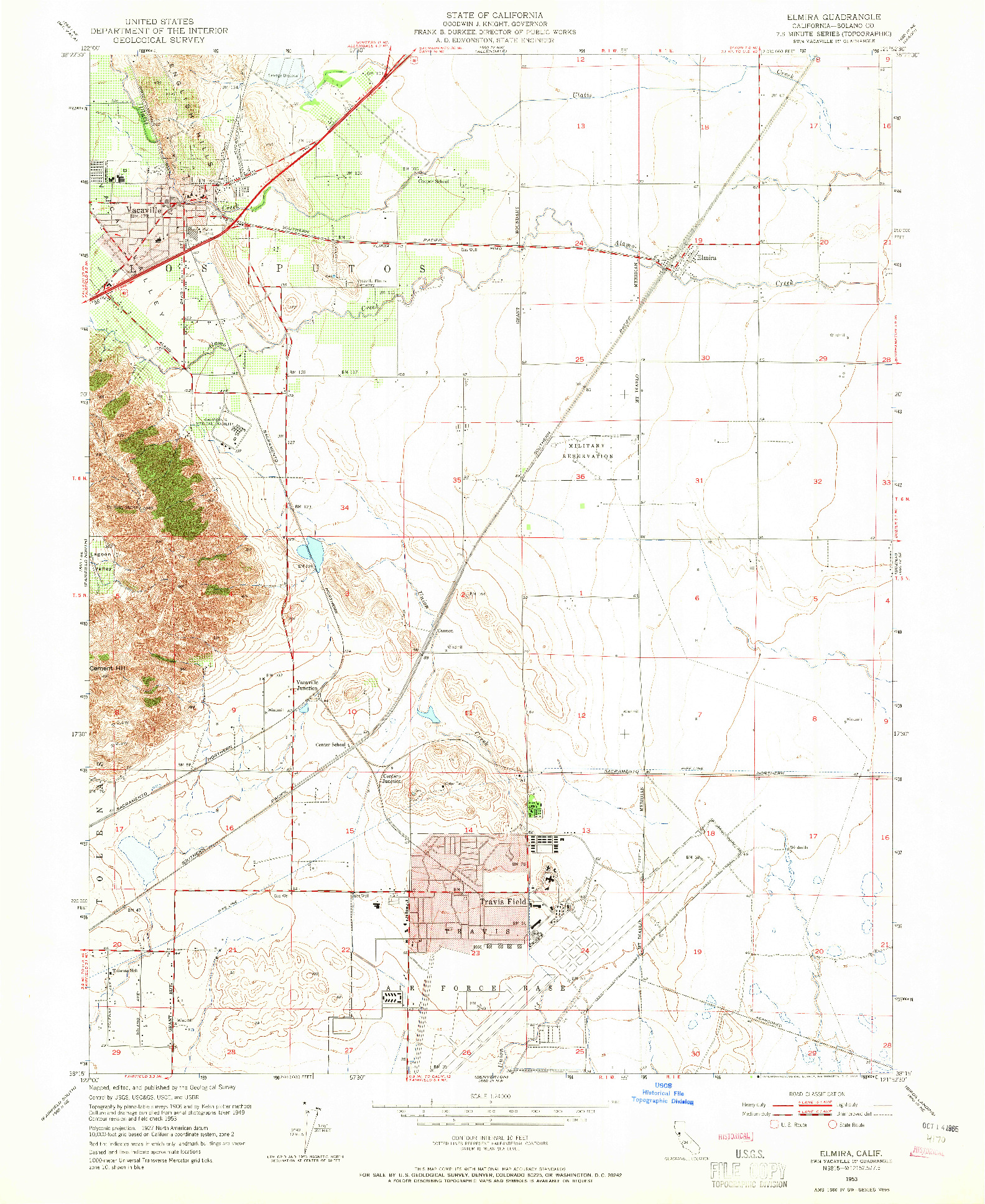 USGS 1:24000-SCALE QUADRANGLE FOR ELMIRA, CA 1953