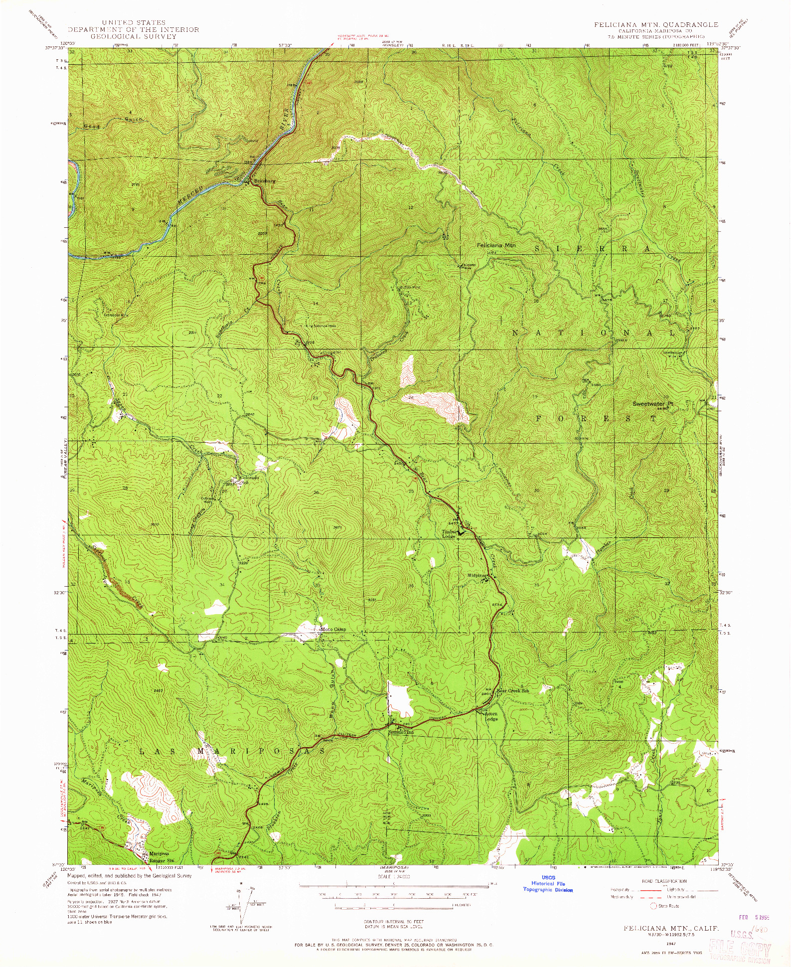 USGS 1:24000-SCALE QUADRANGLE FOR FELICIANA MTN., CA 1947