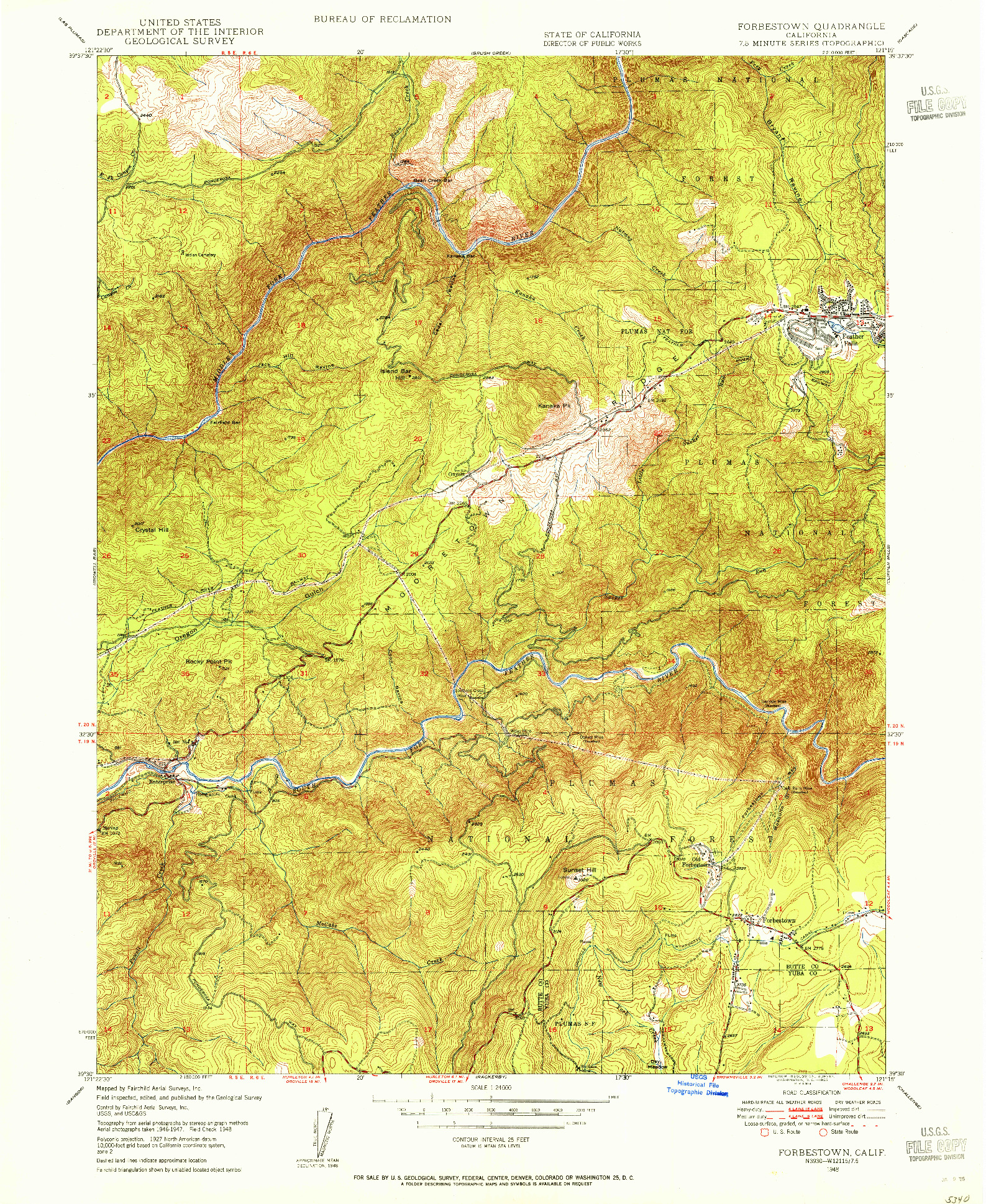 USGS 1:24000-SCALE QUADRANGLE FOR FORBESTOWN, CA 1955