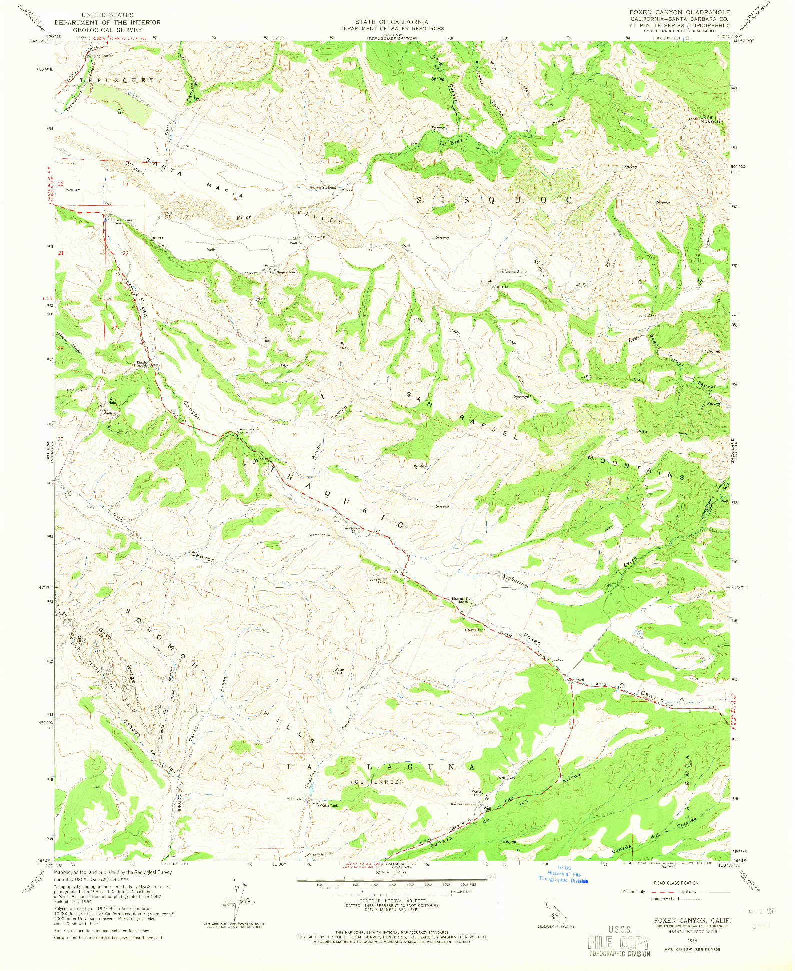 USGS 1:24000-SCALE QUADRANGLE FOR FOXEN CANYON, CA 1964