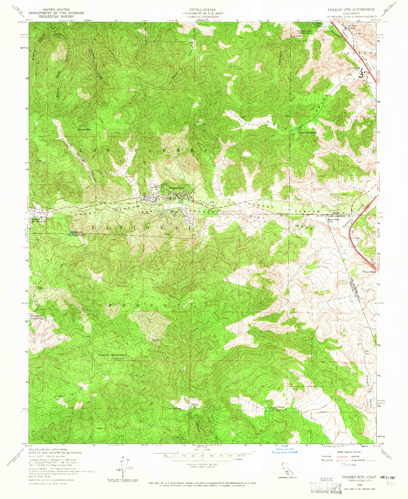 USGS 1:24000-SCALE QUADRANGLE FOR FRAZIER MTN, CA 1958