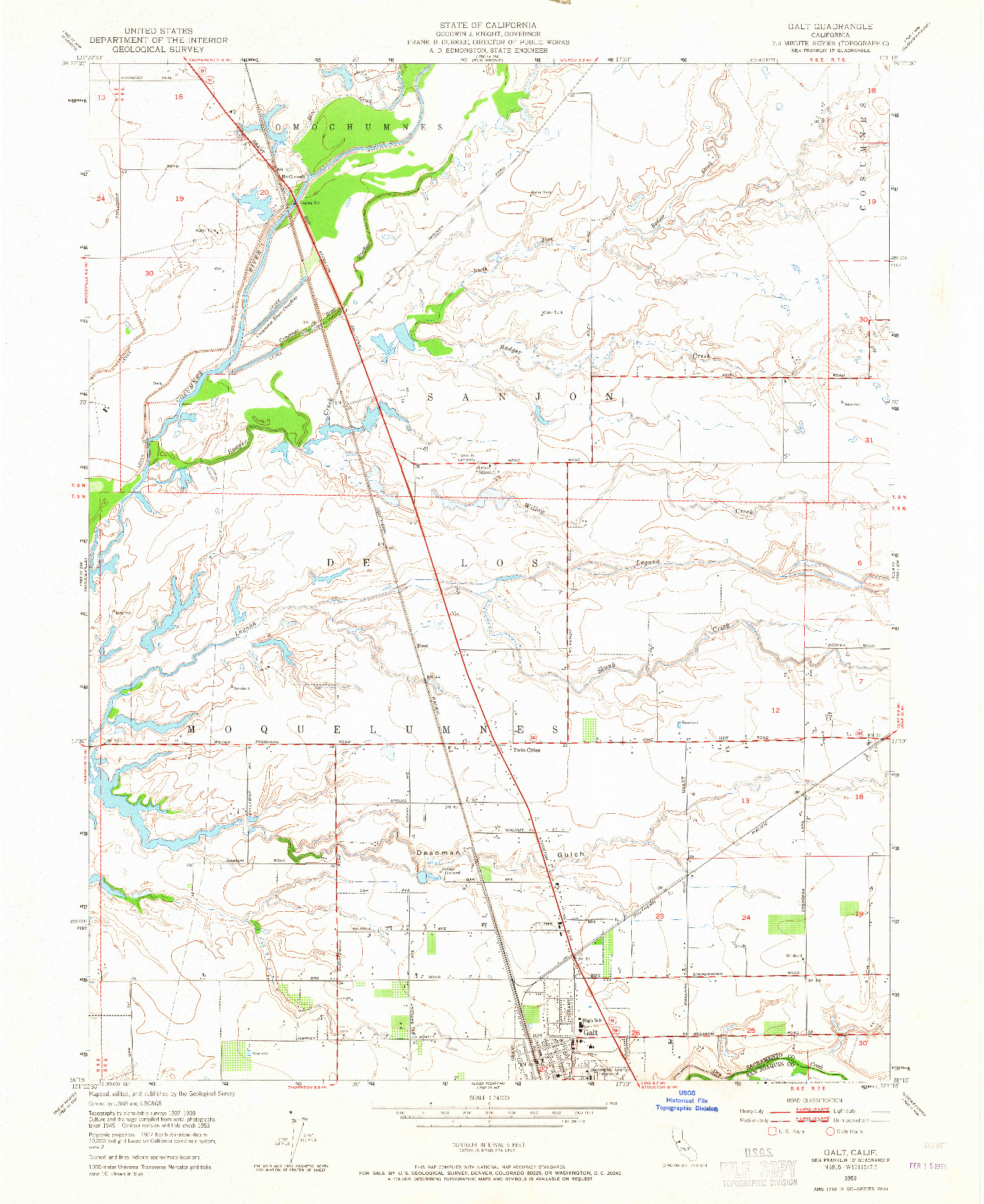 USGS 1:24000-SCALE QUADRANGLE FOR GALT, CA 1953