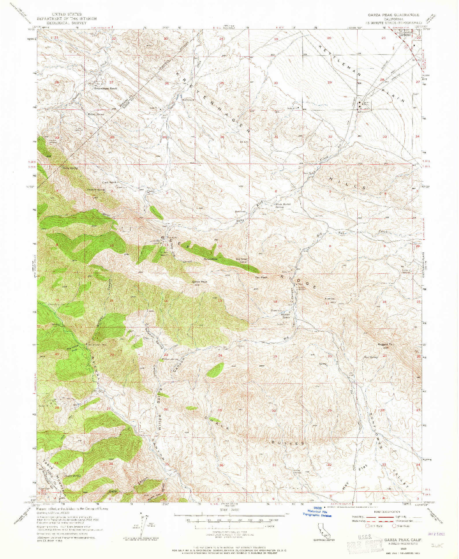 USGS 1:24000-SCALE QUADRANGLE FOR GARZA PEAK, CA 1953