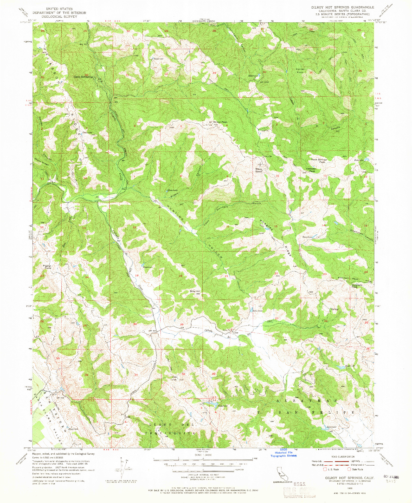 USGS 1:24000-SCALE QUADRANGLE FOR GILROY HOT SPRINGS, CA 1955