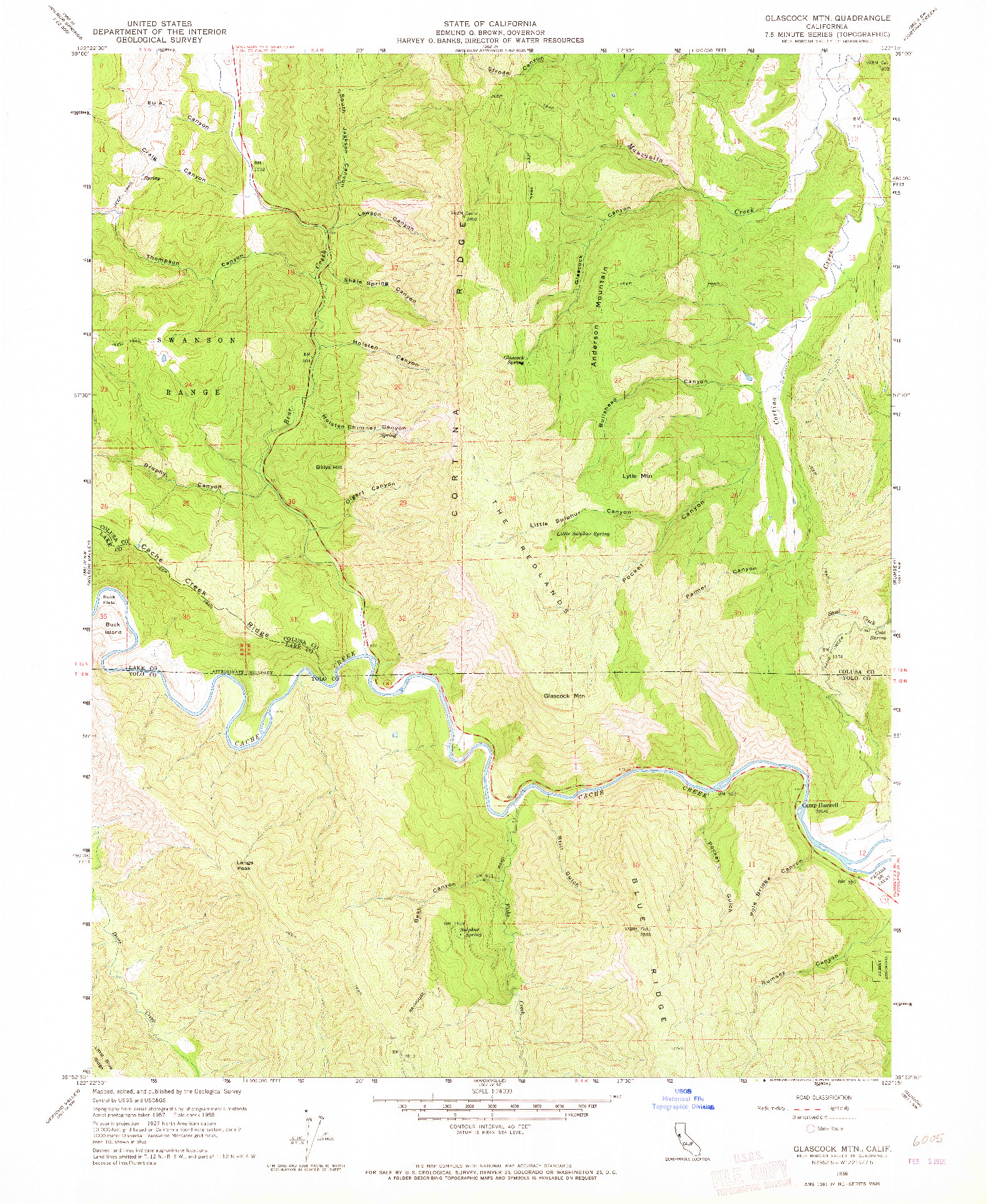 USGS 1:24000-SCALE QUADRANGLE FOR GLASCOCK MTN, CA 1958