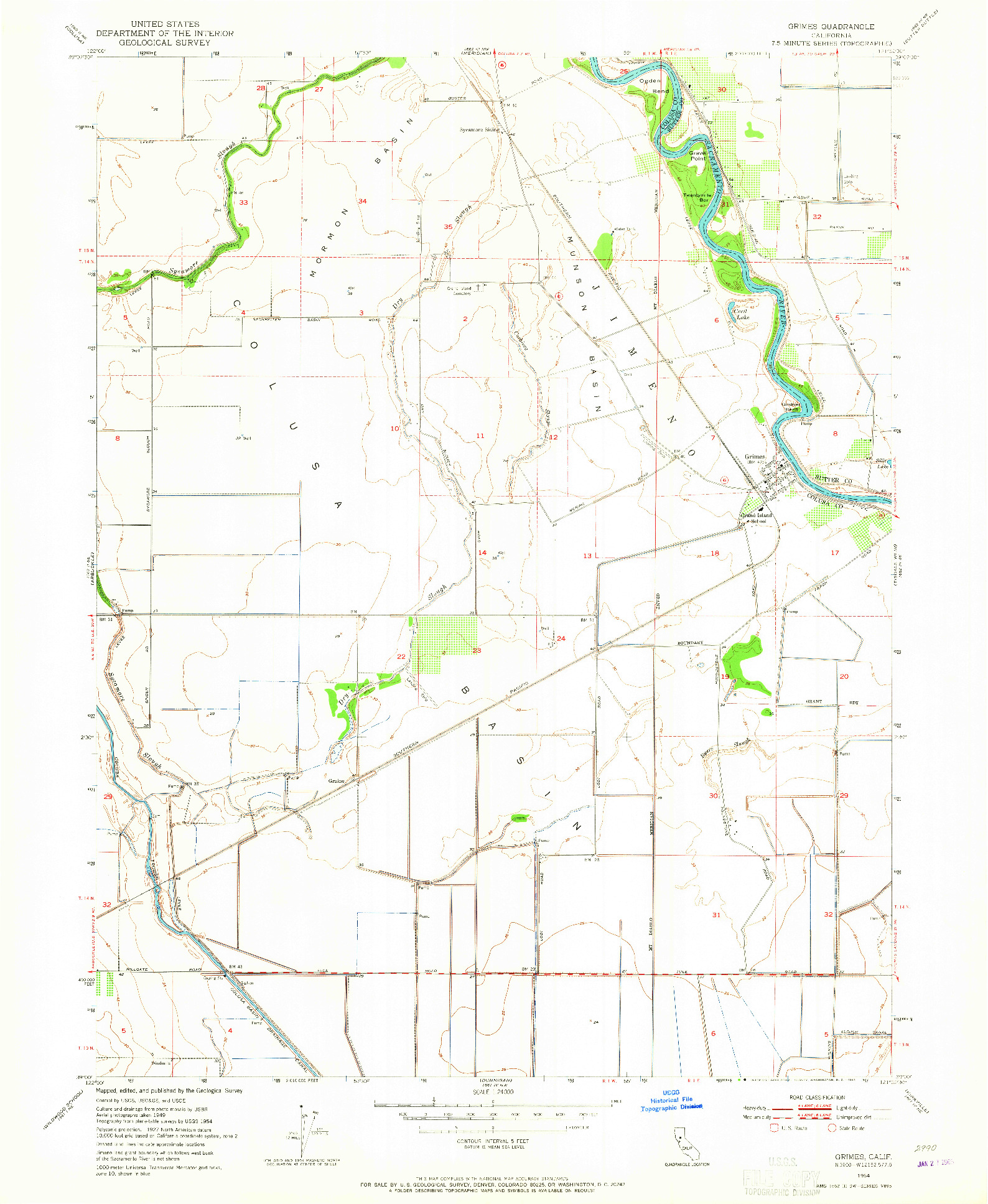 USGS 1:24000-SCALE QUADRANGLE FOR GRIMES, CA 1954