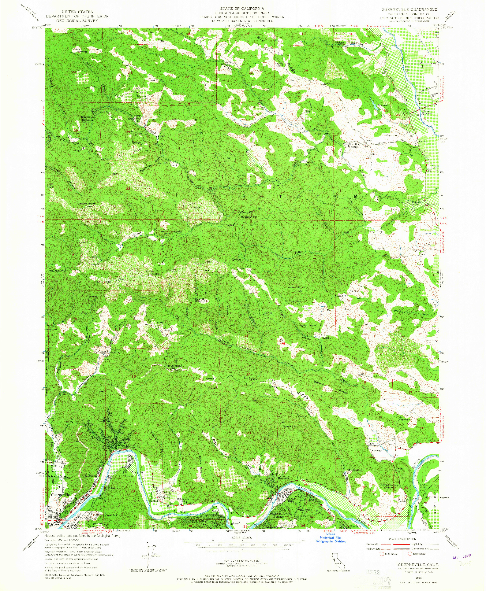 USGS 1:24000-SCALE QUADRANGLE FOR GUERNEVILLE, CA 1955