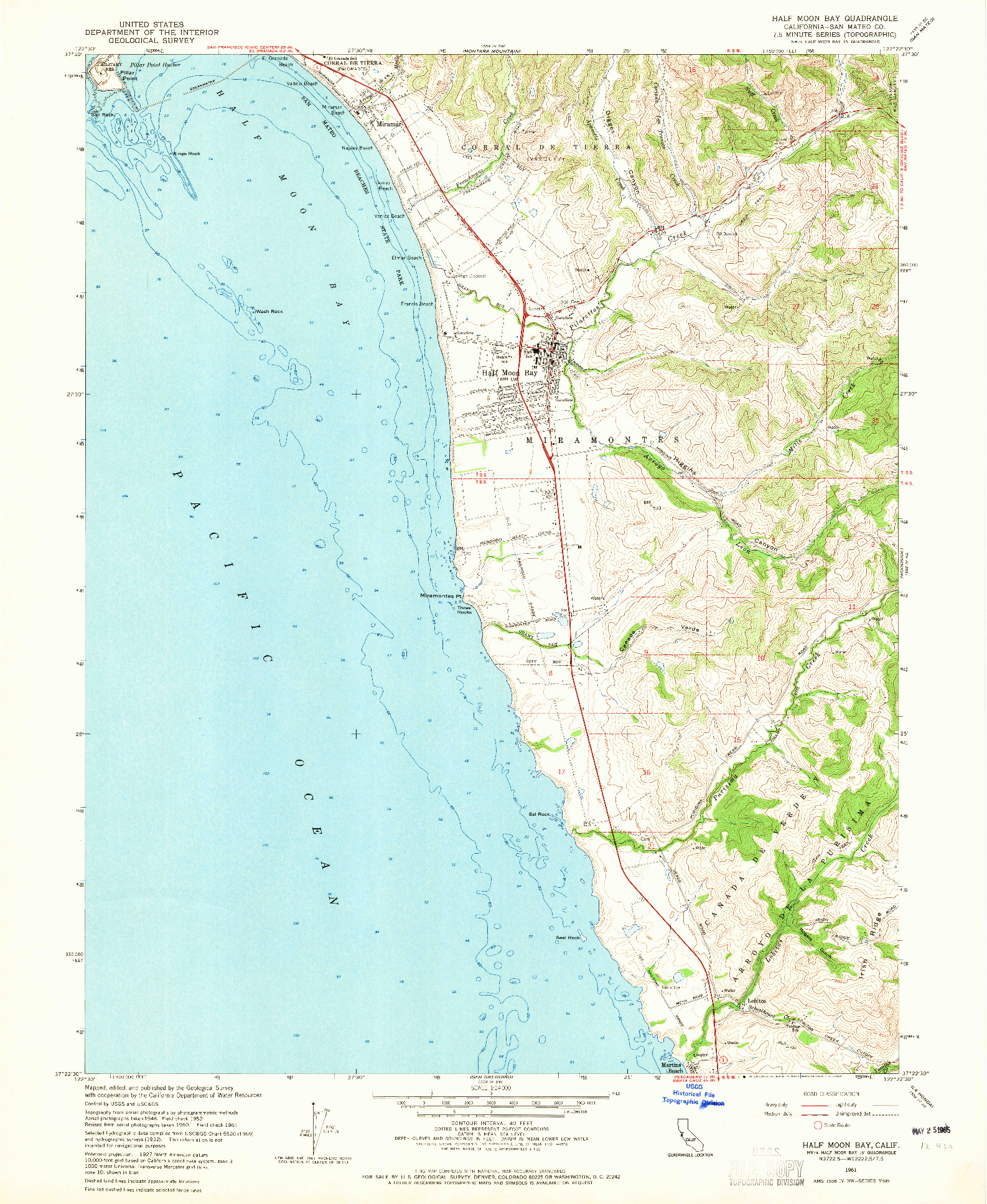 USGS 1:24000-SCALE QUADRANGLE FOR HALF MOON BAY, CA 1961