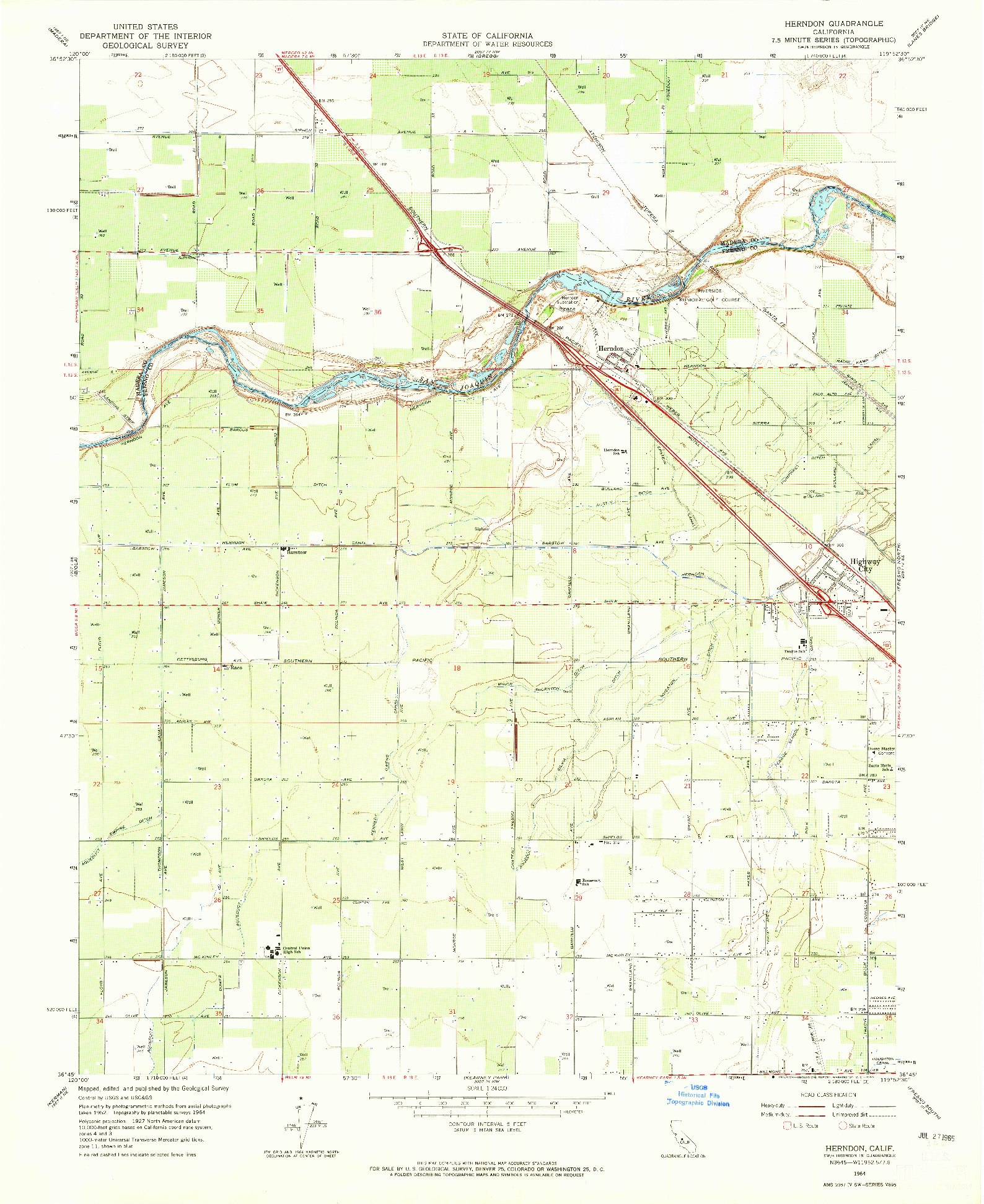 USGS 1:24000-SCALE QUADRANGLE FOR HERNDON, CA 1964