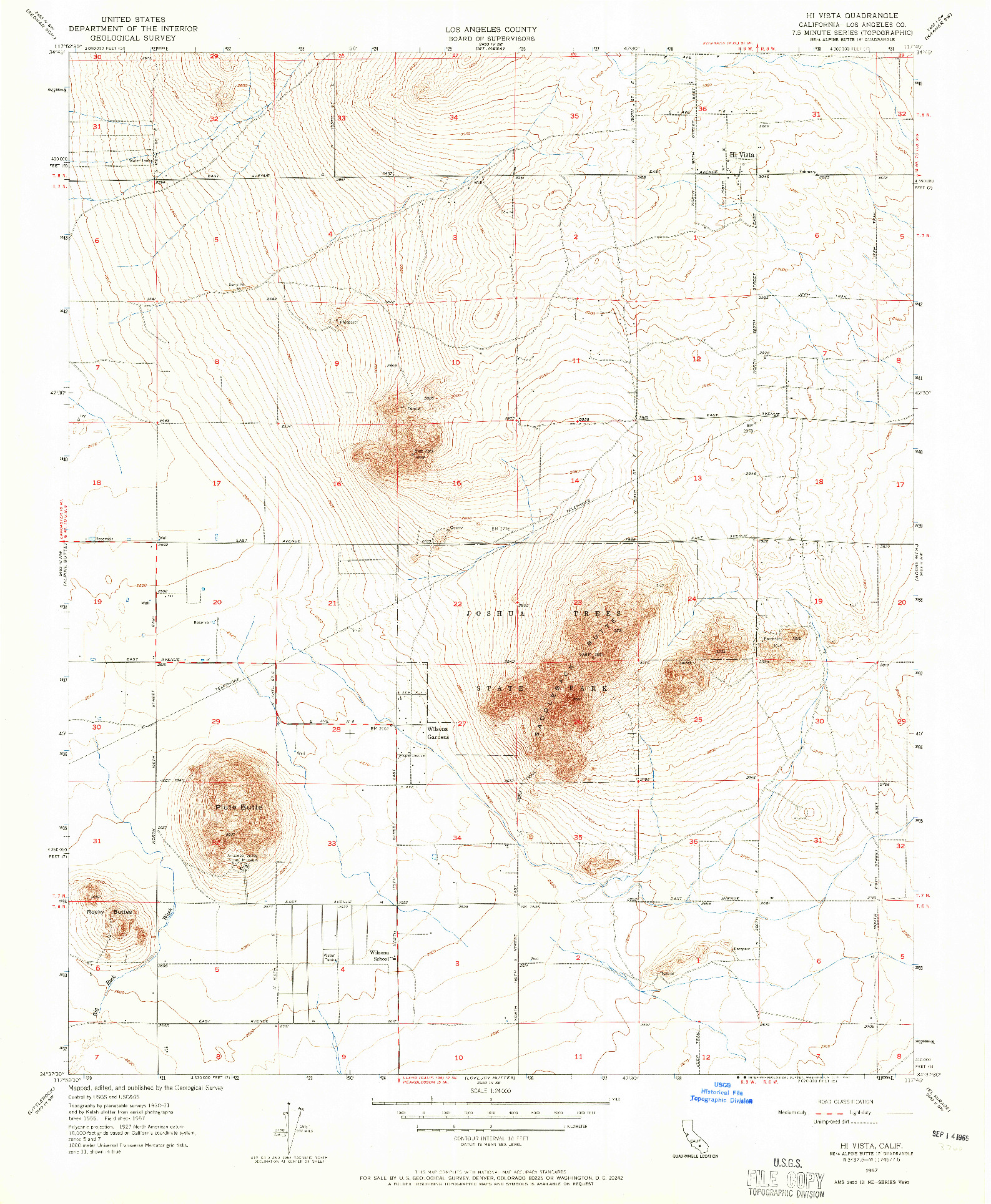 USGS 1:24000-SCALE QUADRANGLE FOR HI VISTA, CA 1957