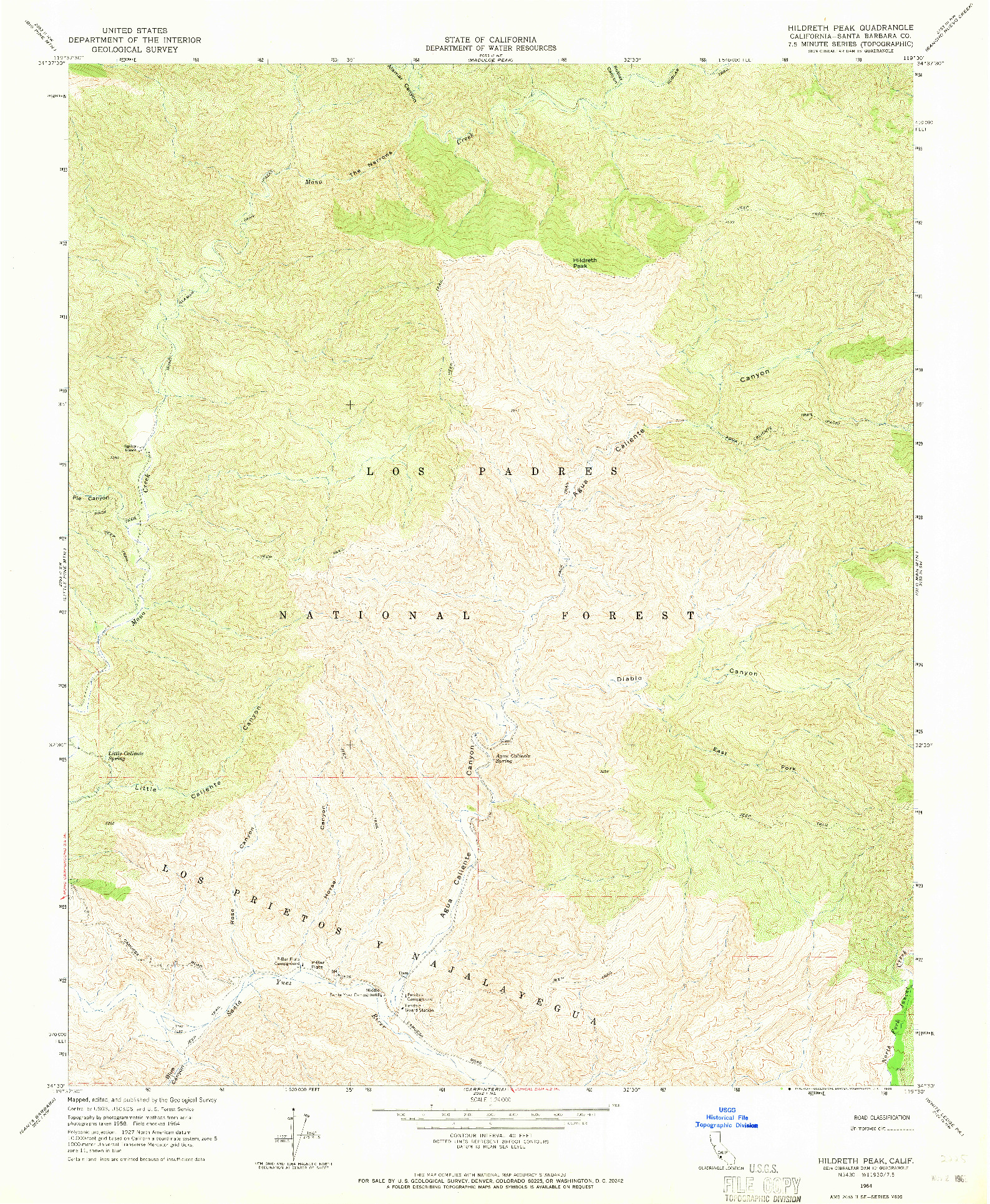 USGS 1:24000-SCALE QUADRANGLE FOR HILDRETH PEAK, CA 1964