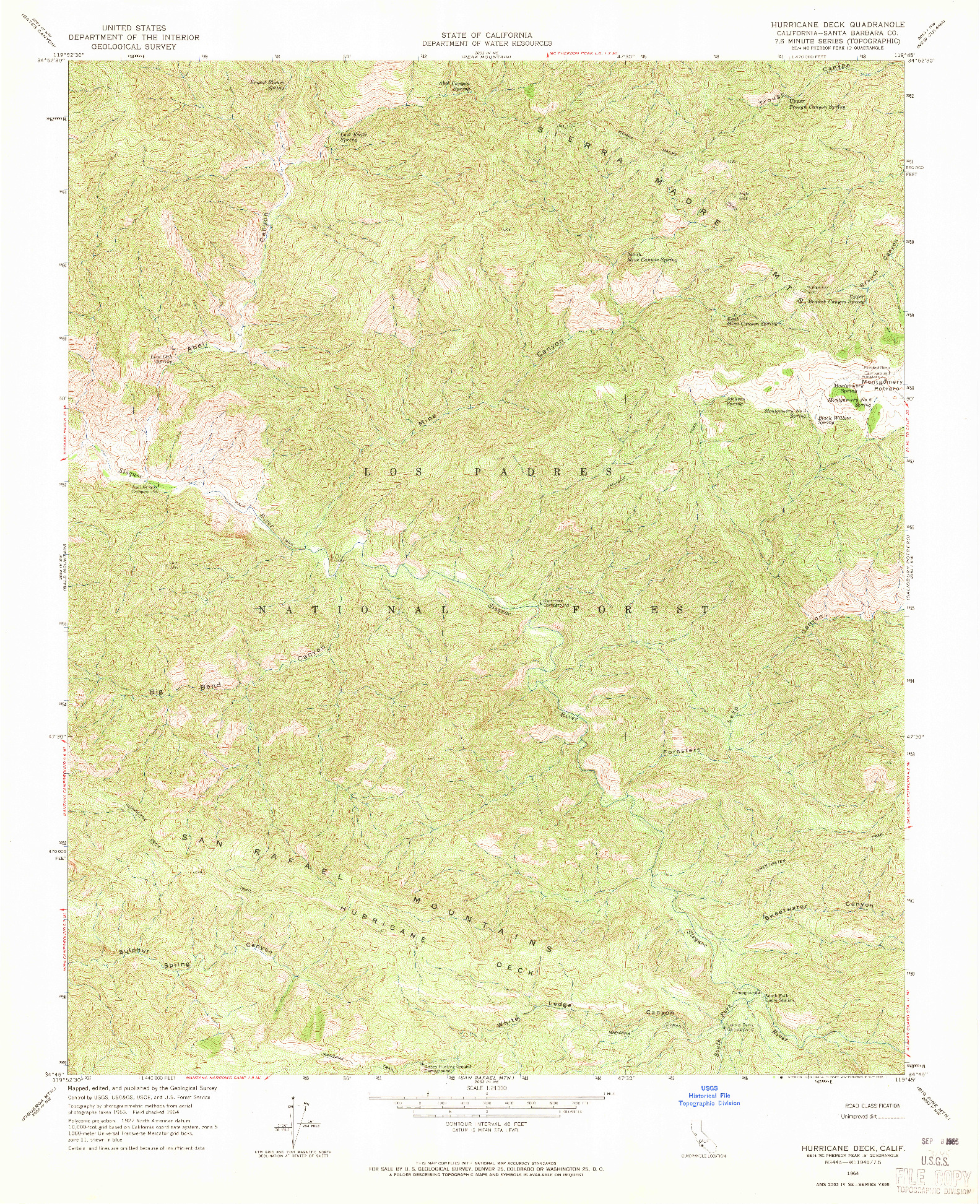 USGS 1:24000-SCALE QUADRANGLE FOR HURRICANE DECK, CA 1964