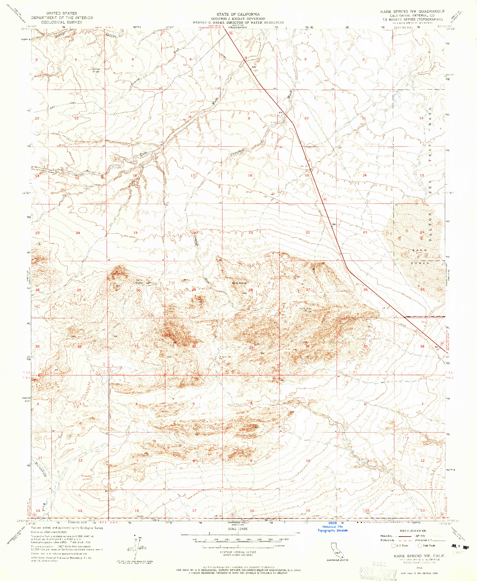 USGS 1:24000-SCALE QUADRANGLE FOR KANE SPRING NW, CA 1956