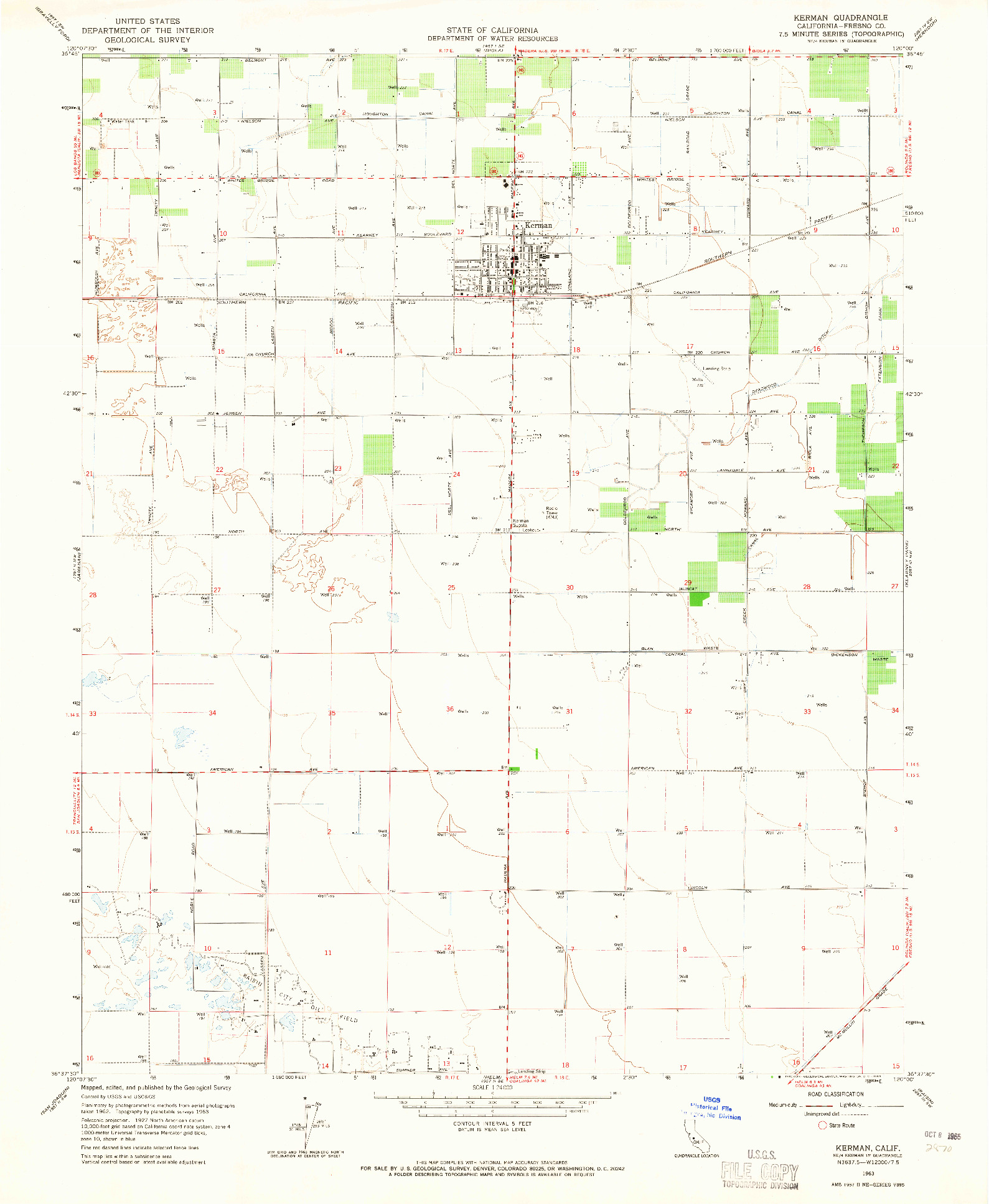 USGS 1:24000-SCALE QUADRANGLE FOR KERMAN, CA 1963