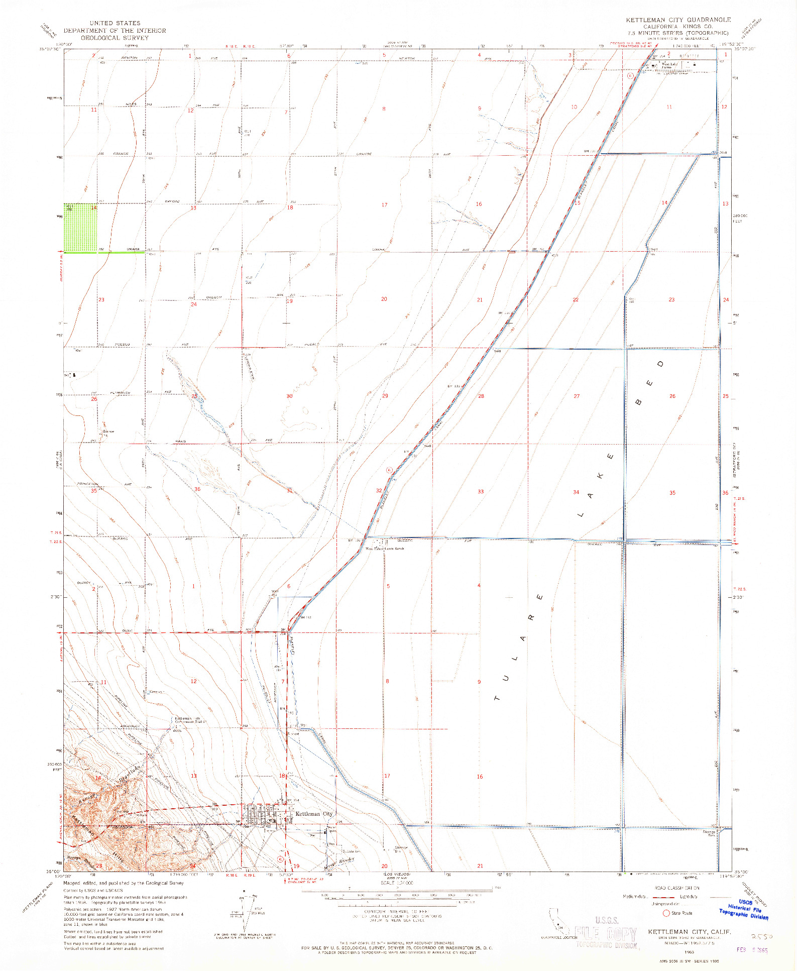 USGS 1:24000-SCALE QUADRANGLE FOR KETTLEMAN CITY, CA 1963