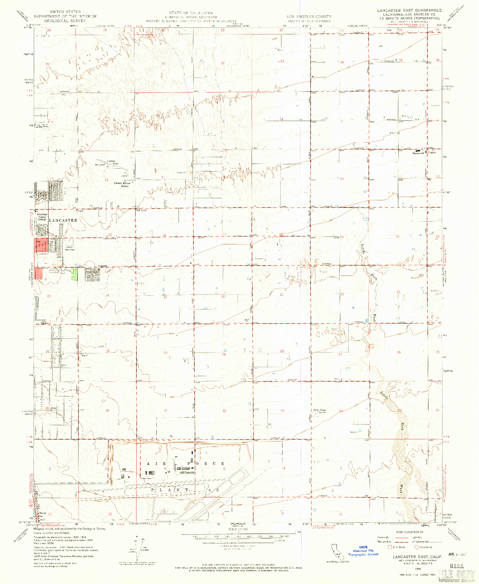 USGS 1:24000-SCALE QUADRANGLE FOR LANCASTER EAST, CA 1958