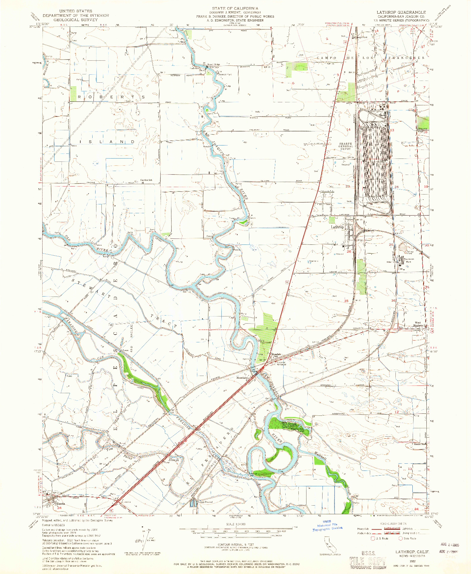 USGS 1:24000-SCALE QUADRANGLE FOR LATHROP, CA 1952