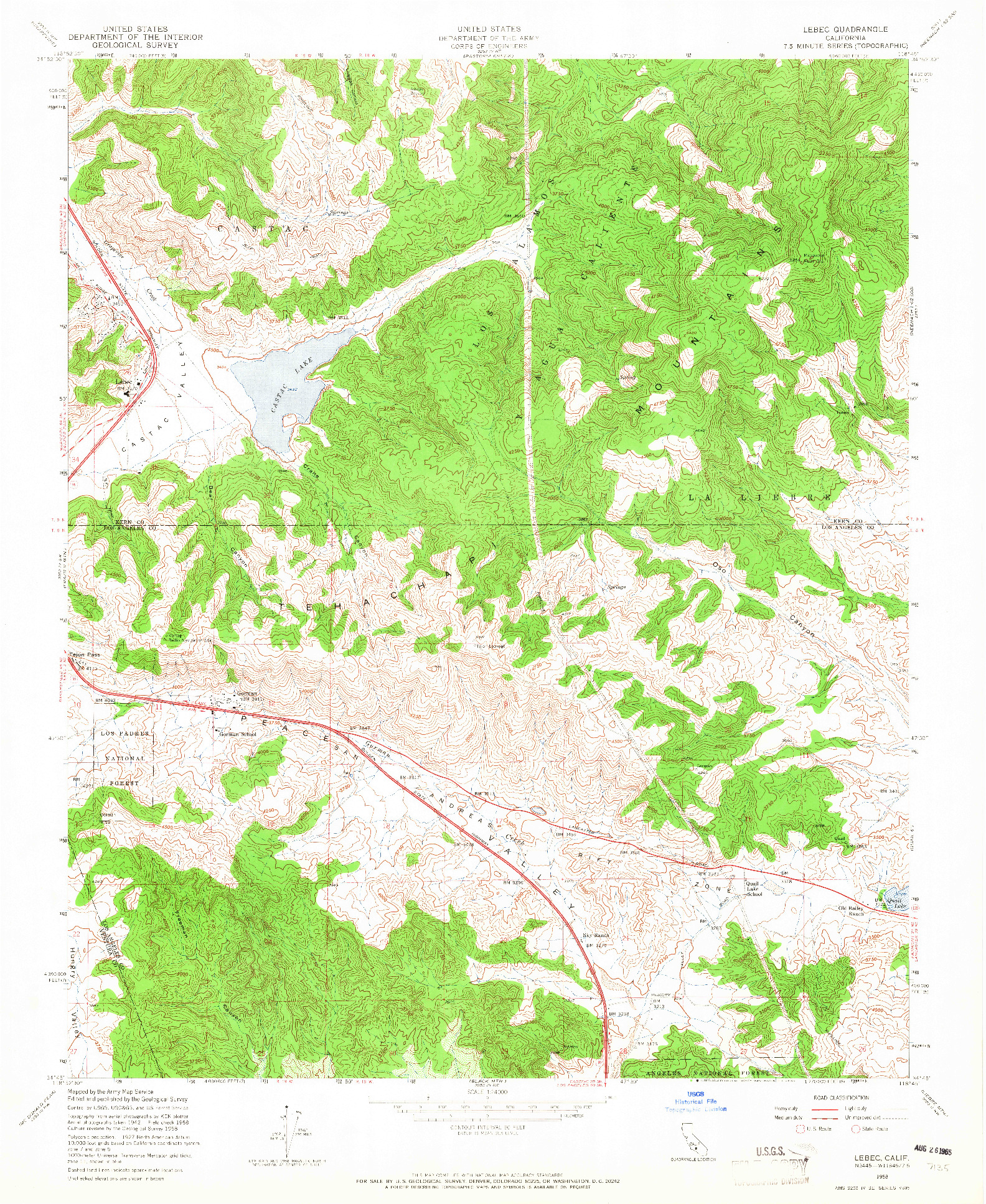 USGS 1:24000-SCALE QUADRANGLE FOR LEBEC, CA 1958