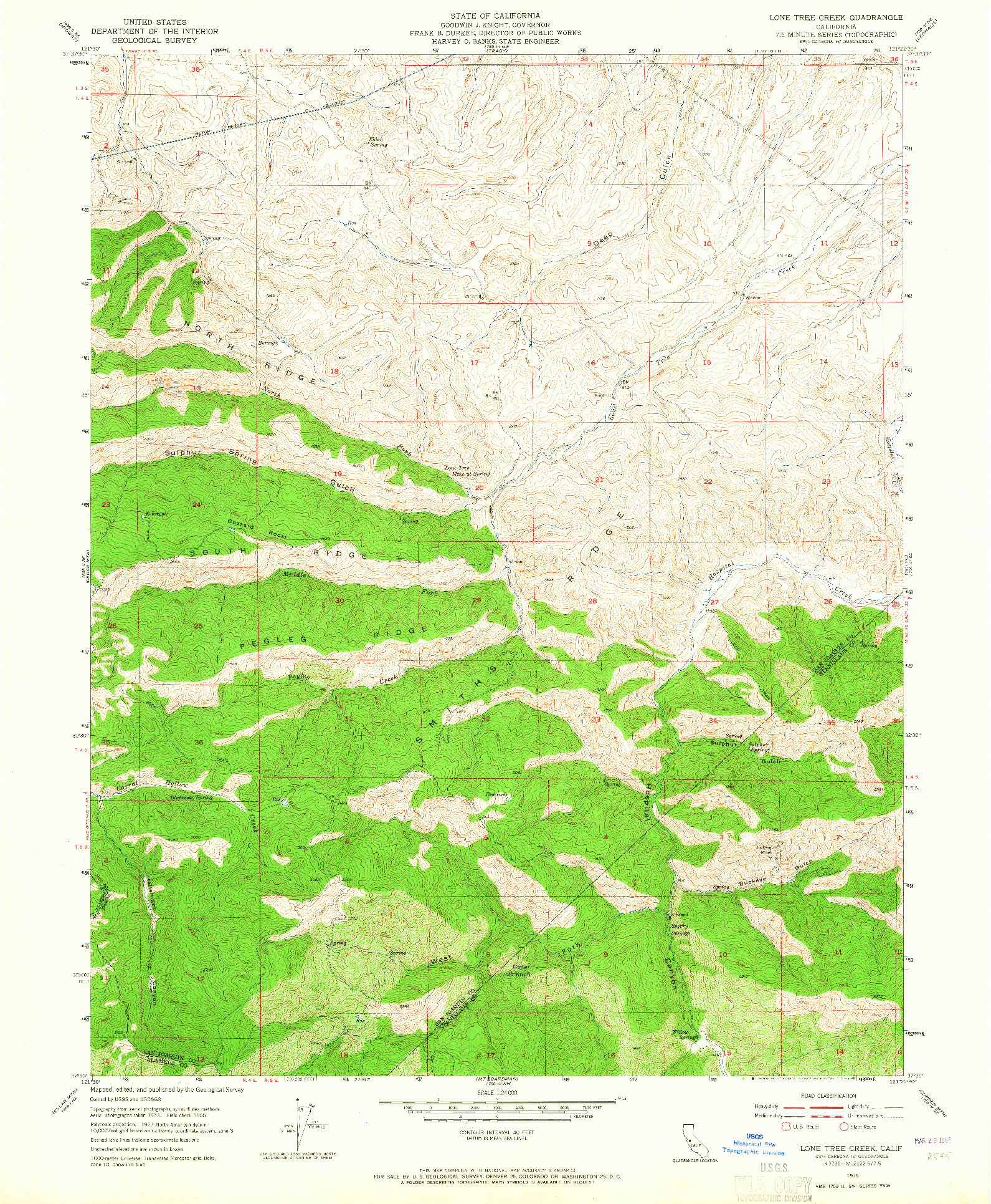 USGS 1:24000-SCALE QUADRANGLE FOR LONE TREE CREEK, CA 1955