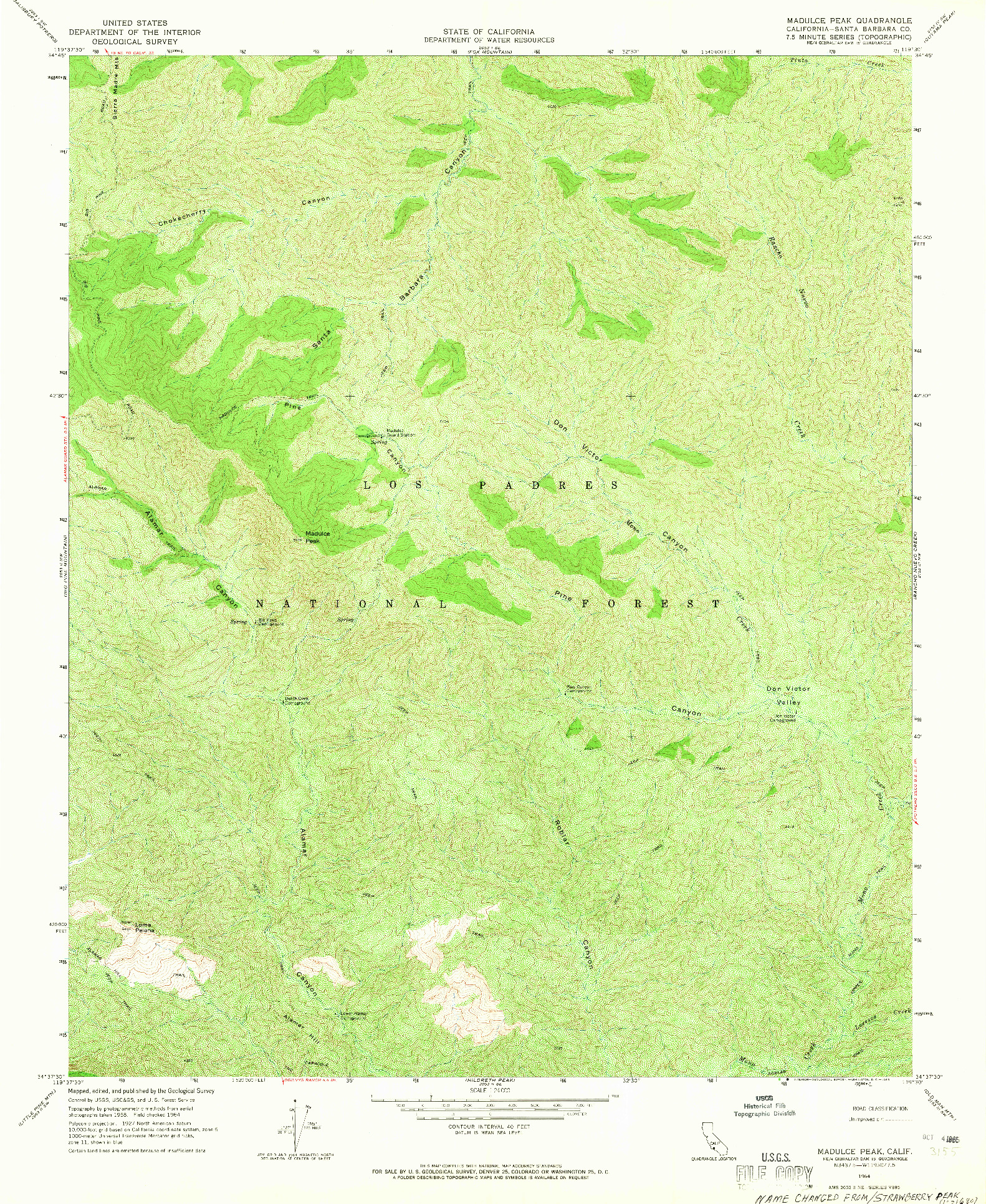 USGS 1:24000-SCALE QUADRANGLE FOR MADULCE PEAK, CA 1964