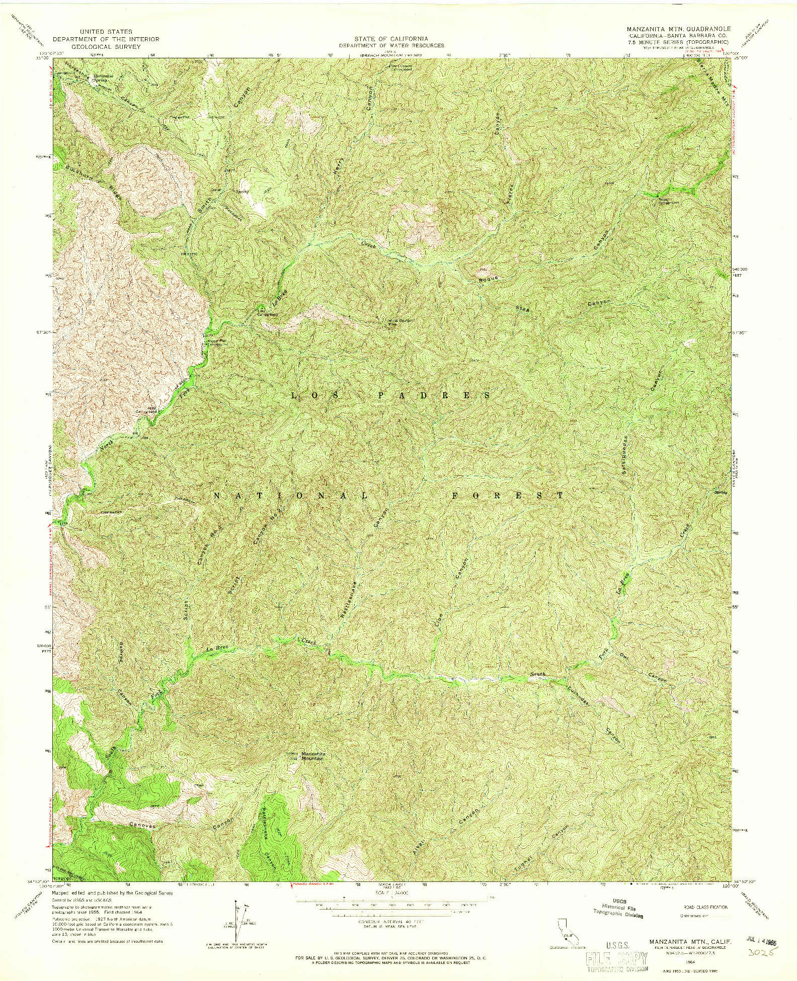 USGS 1:24000-SCALE QUADRANGLE FOR MANZANITA MTN, CA 1964