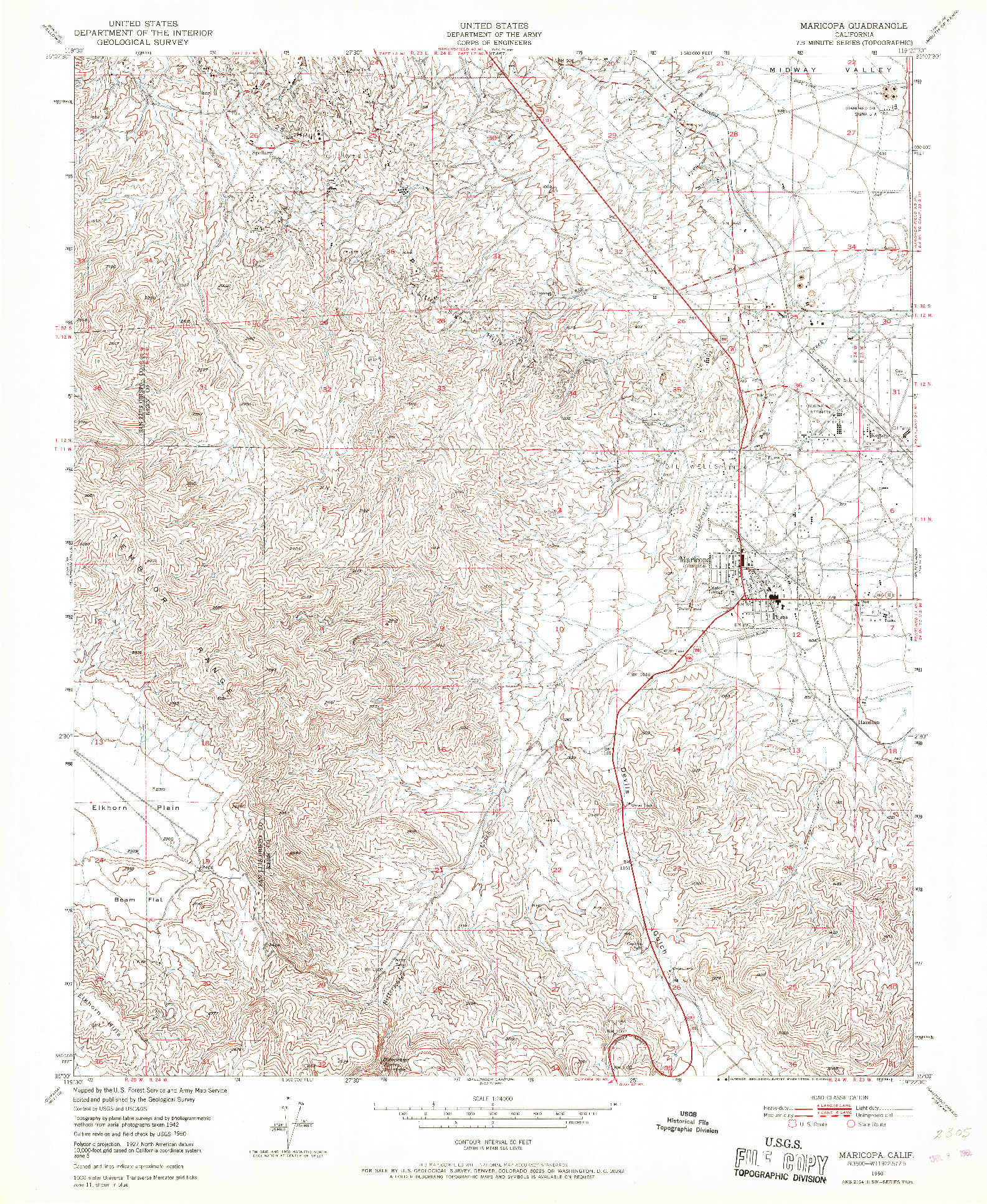 USGS 1:24000-SCALE QUADRANGLE FOR MARICOPA, CA 1950