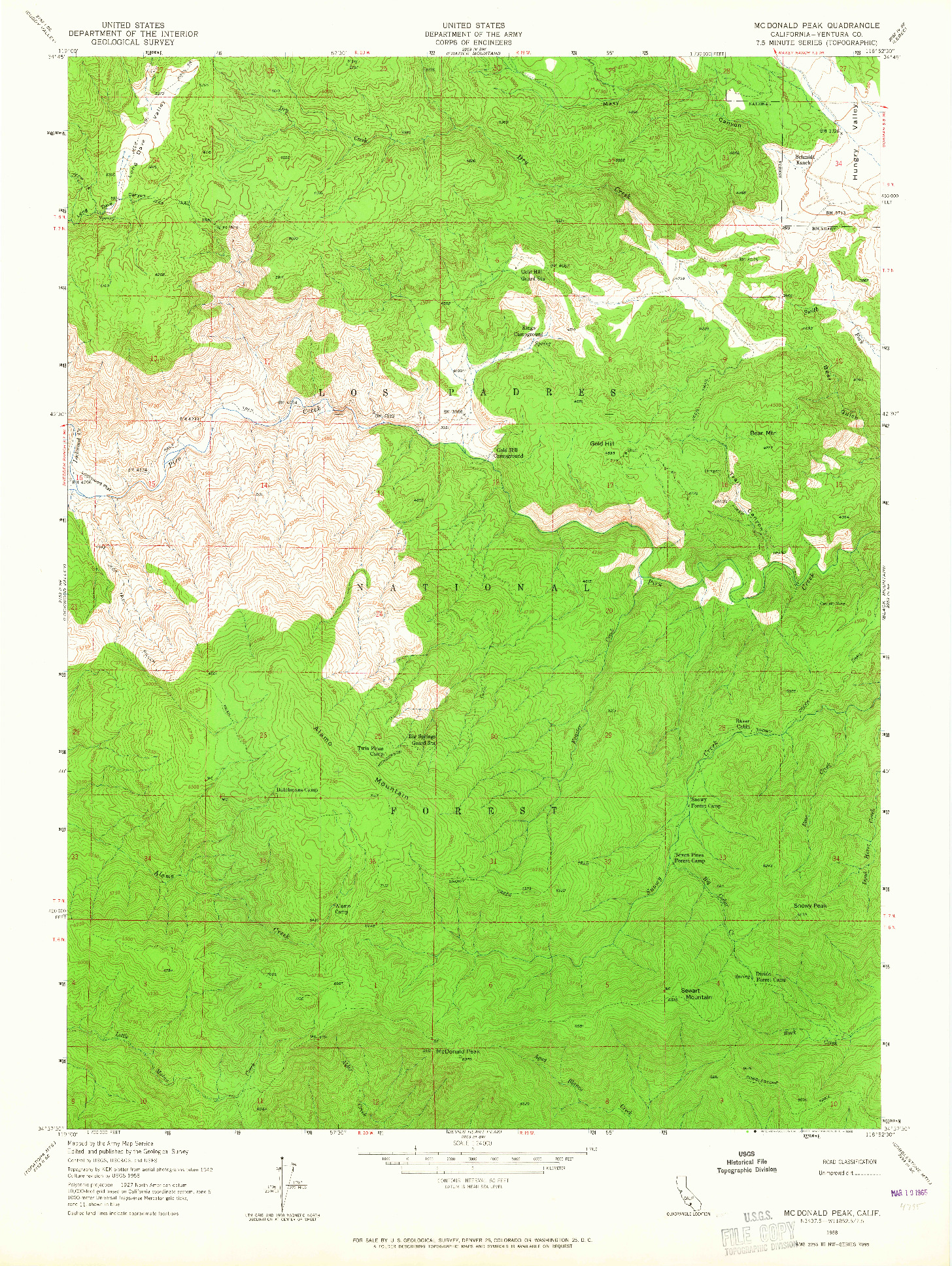 USGS 1:24000-SCALE QUADRANGLE FOR MCDONALD PEAK, CA 1958