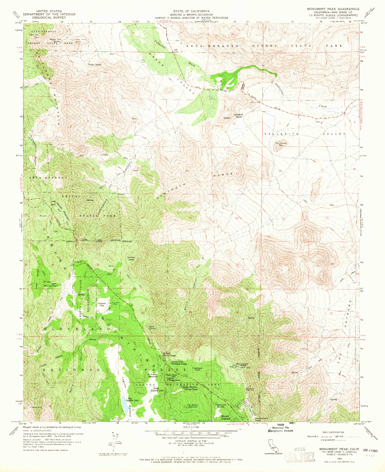 USGS 1:24000-SCALE QUADRANGLE FOR MONUMENT PEAK, CA 1959