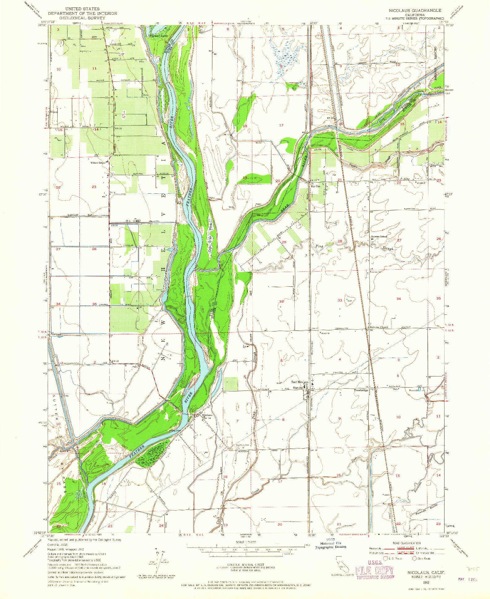 USGS 1:24000-SCALE QUADRANGLE FOR NICOLAUS, CA 1952