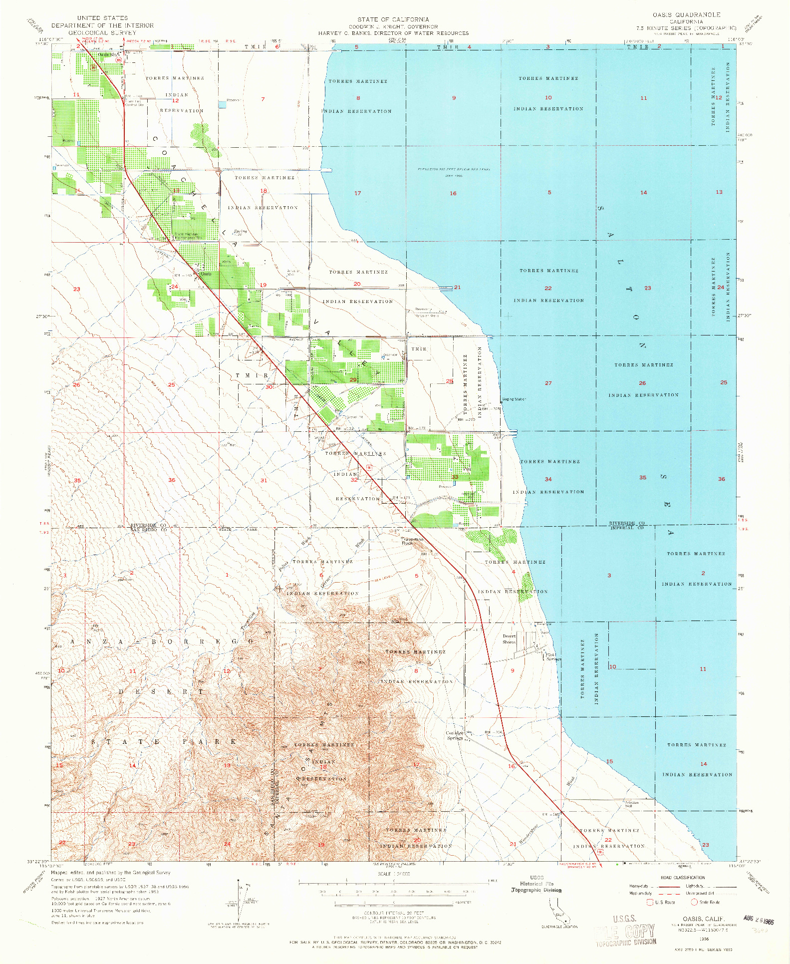 USGS 1:24000-SCALE QUADRANGLE FOR OASIS, CA 1956
