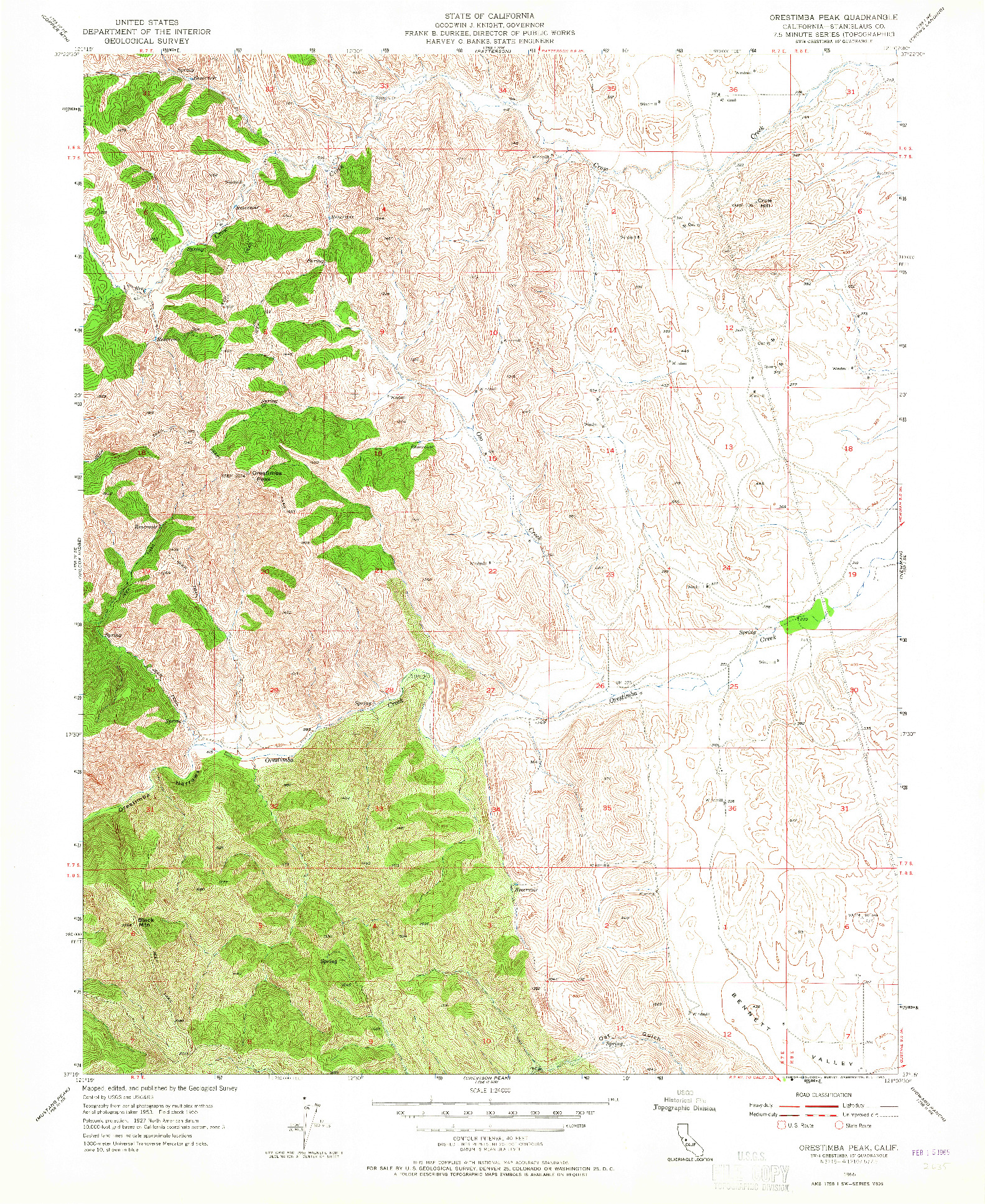 USGS 1:24000-SCALE QUADRANGLE FOR ORESTIMBA PEAK, CA 1955