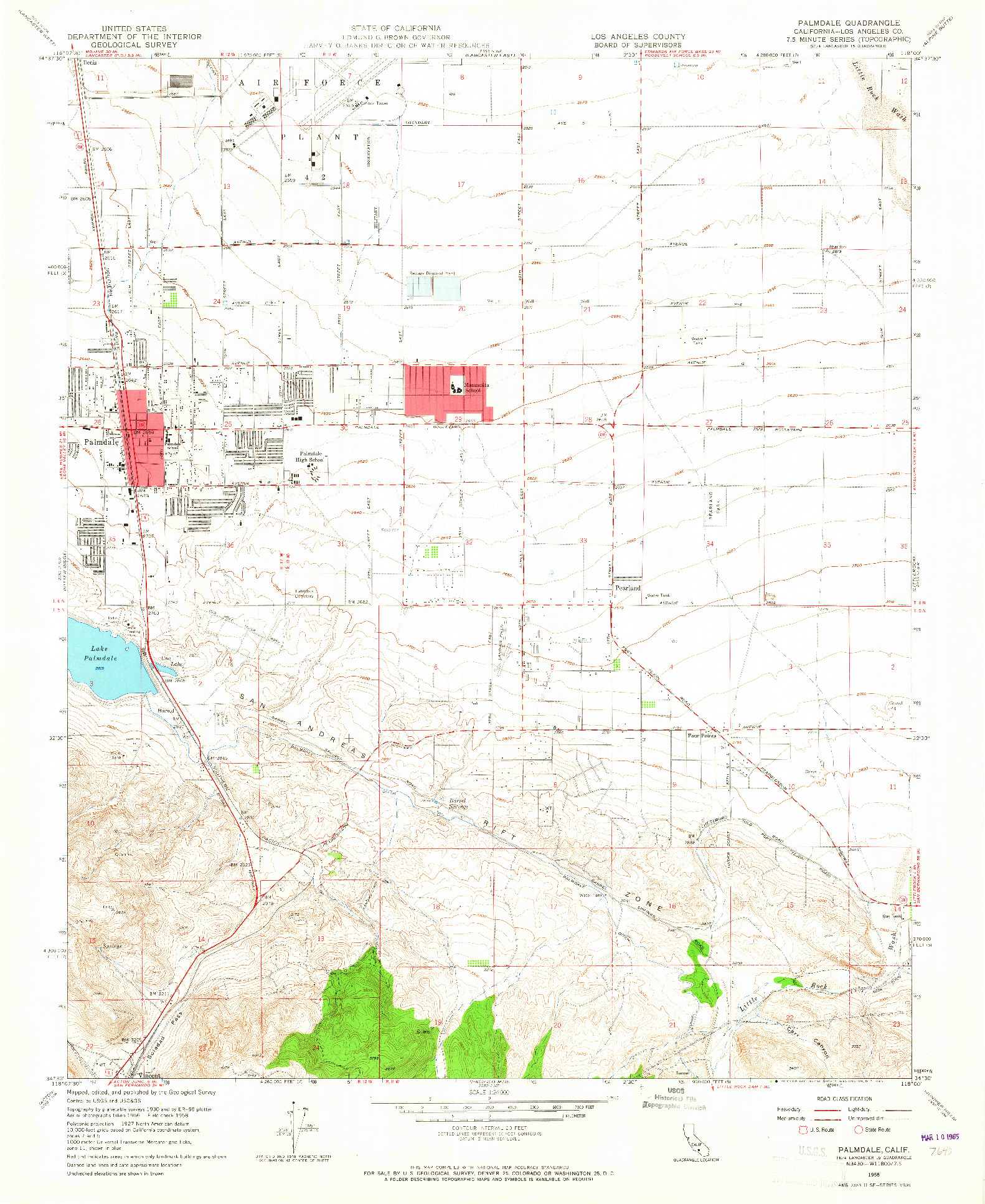 USGS 1:24000-SCALE QUADRANGLE FOR PALMDALE, CA 1958