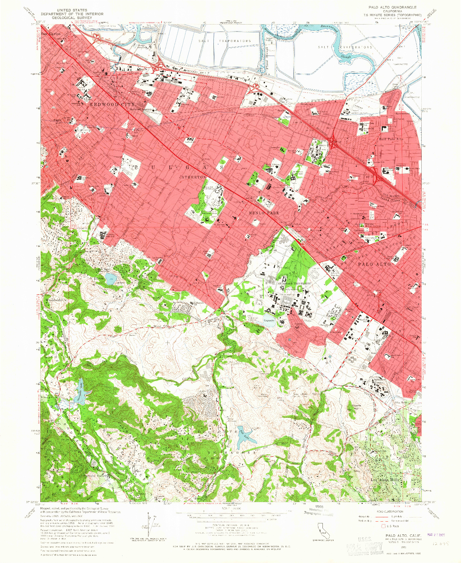 USGS 1:24000-SCALE QUADRANGLE FOR PALO ALTO, CA 1961