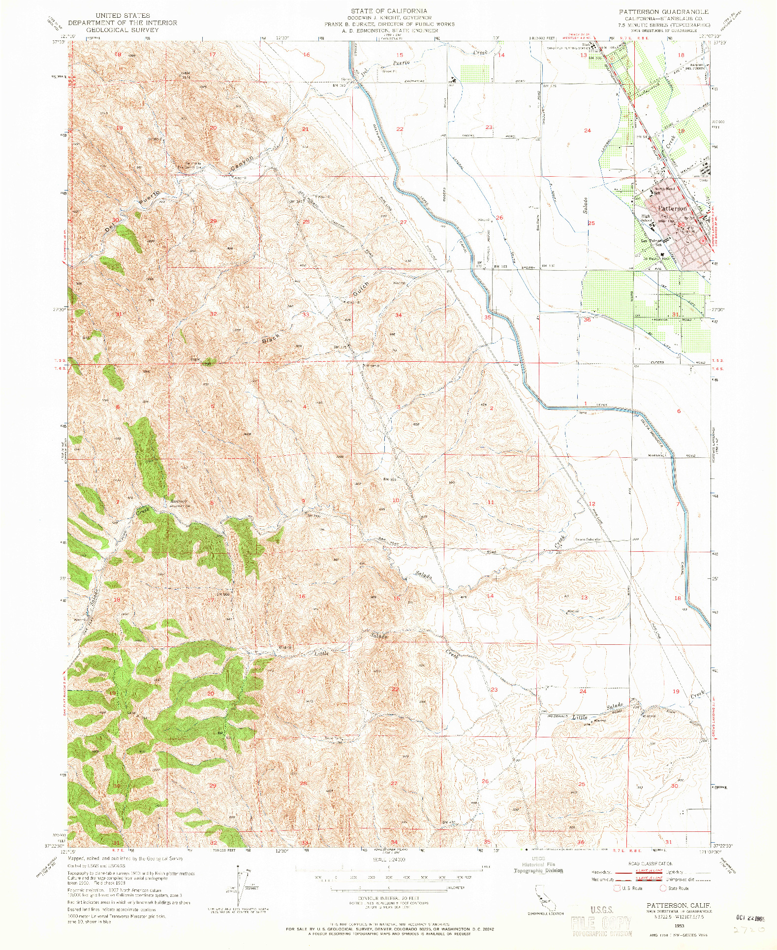 USGS 1:24000-SCALE QUADRANGLE FOR PATTERSON, CA 1953